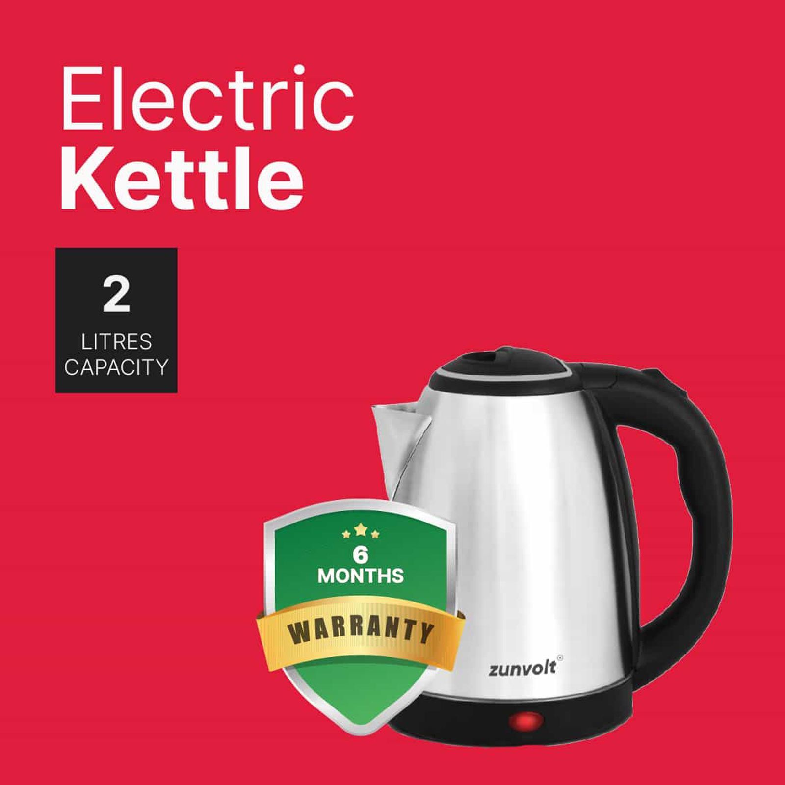 zunvolt 1500 Watt 2 Litre Electric Kettle with Cordless Pouring (Silver)_6