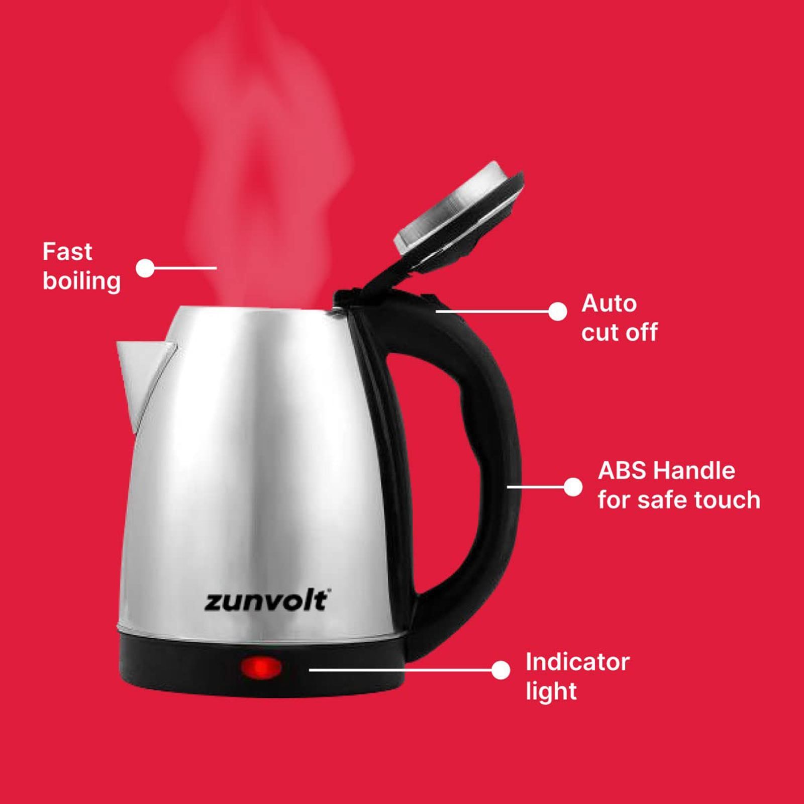 zunvolt 1500 Watt 2 Litre Electric Kettle with Cordless Pouring (Silver)_7