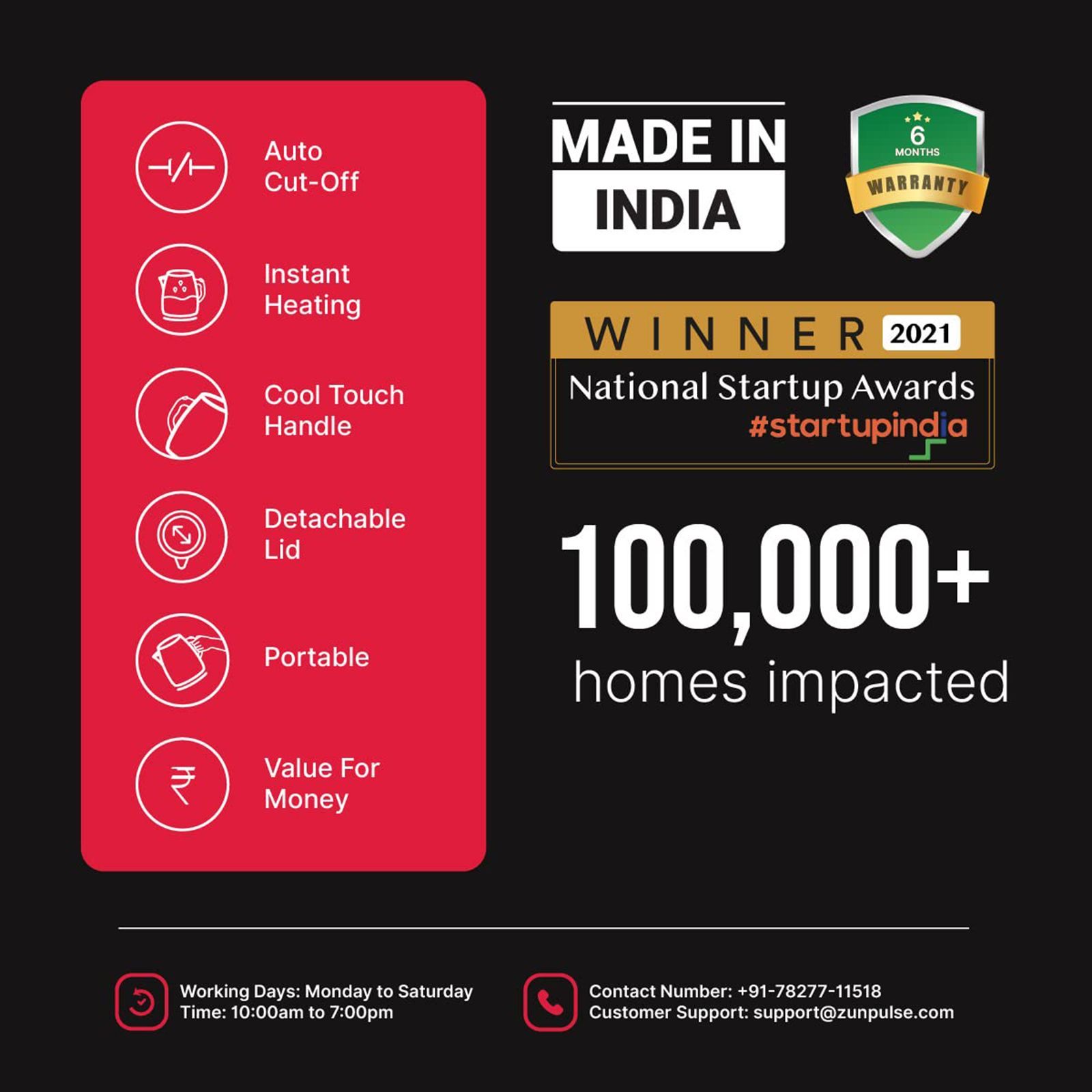 zunvolt 1500 Watt 2 Litre Electric Kettle with Cordless Pouring (Silver)_10