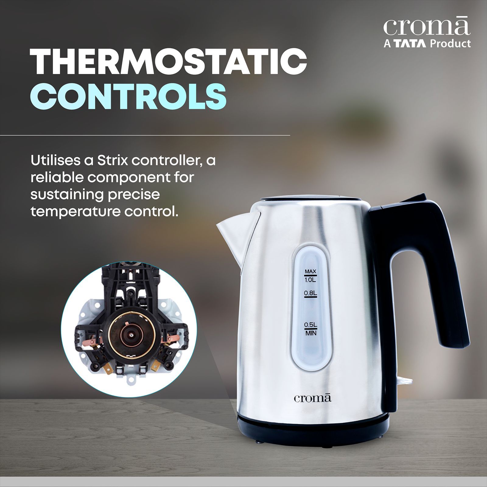 Croma 1200 Watt 1 Litre Electric Kettle with Auto Shut Off (Black)_12