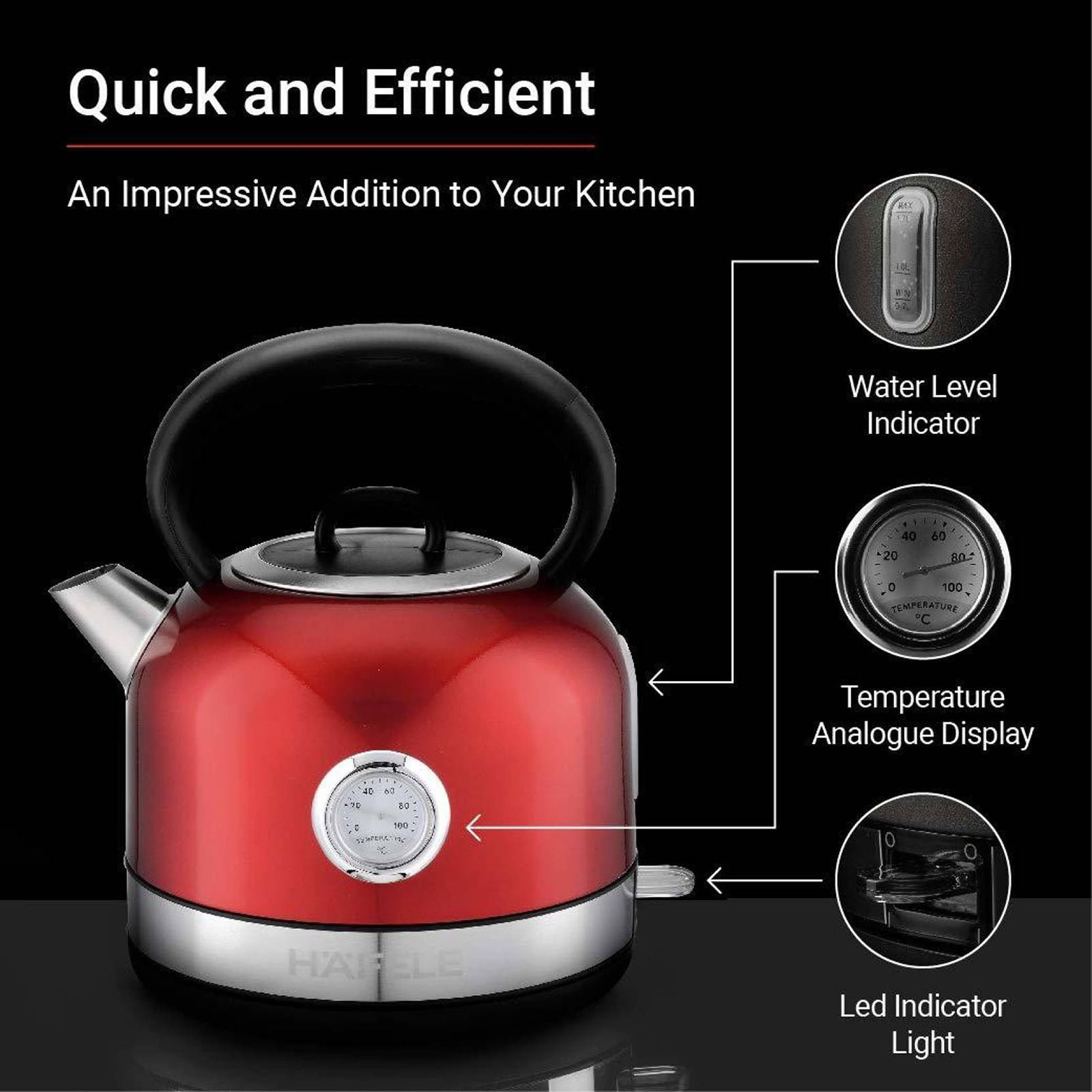 HAFELE Dome 2150 Watt 1.7 Litre Electric Kettle with Auto Shut Off (Red)_6