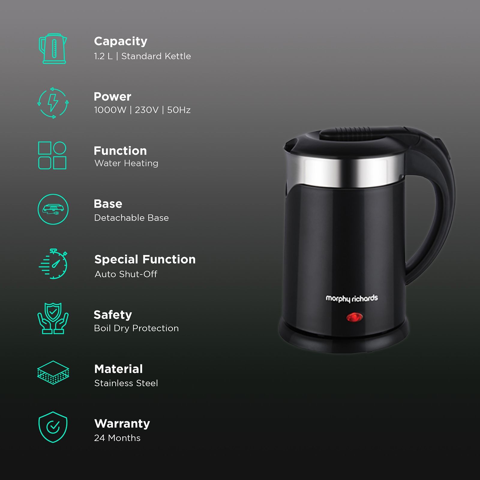 morphy richards Beauty 1000 Watt 1.2 Litre Electric Kettle with Auto Shut Off (Black)_3