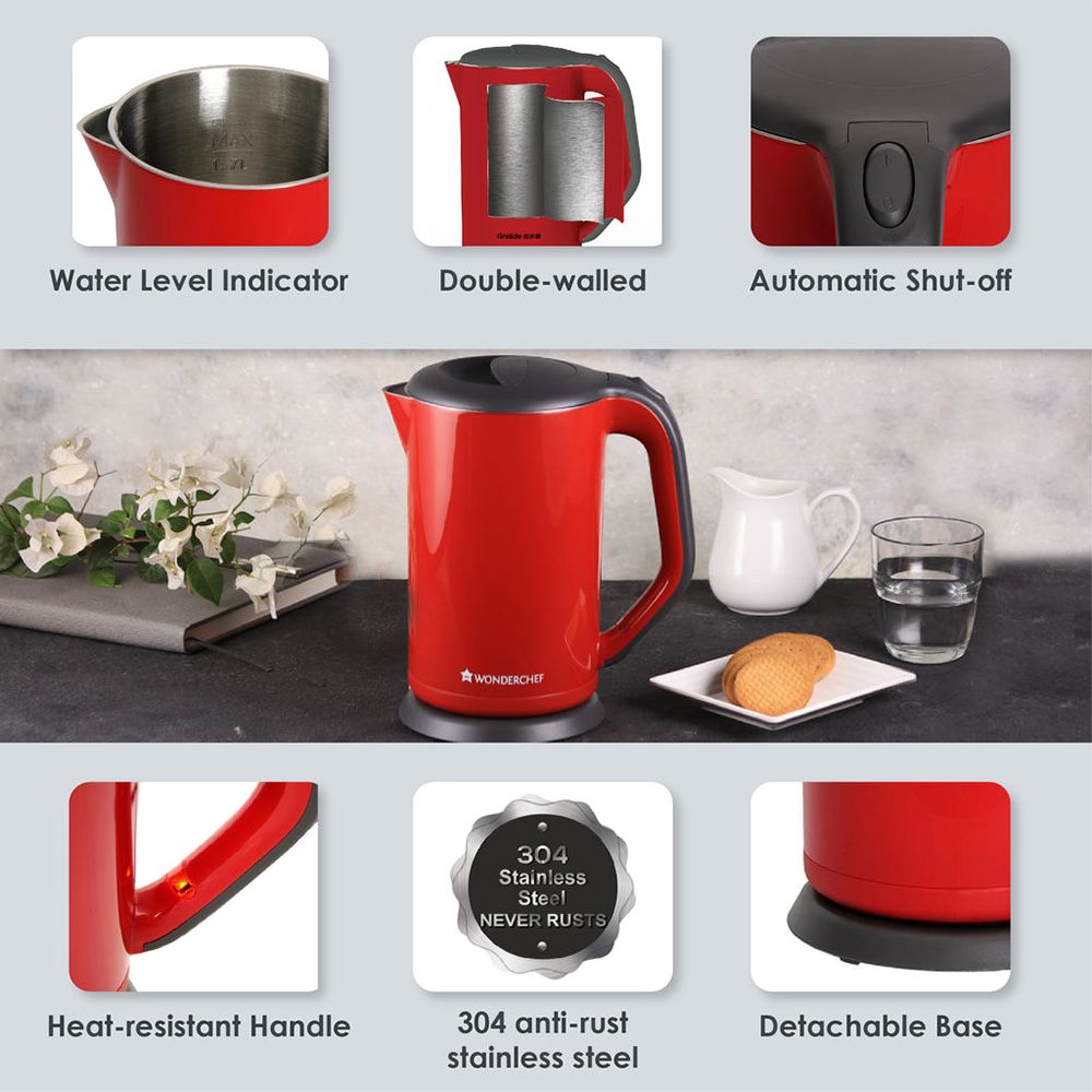 WONDERCHEF Crimson Edge 1800 Watt 1.7 Litre Electric Kettle with Reliable thermostat (Red)_9