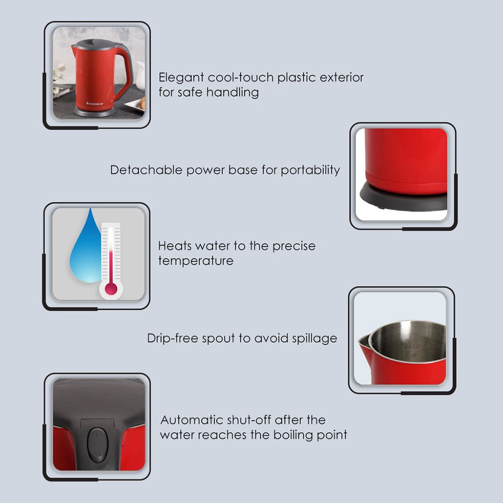 WONDERCHEF Crimson Edge 1800 Watt 1.7 Litre Electric Kettle with Reliable thermostat (Red)_12
