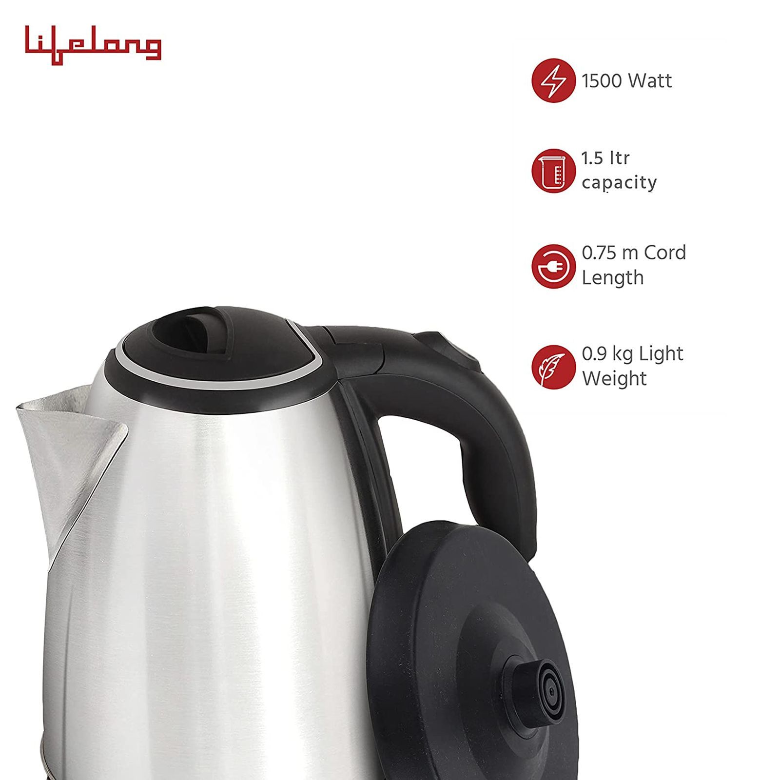 Lifelong LLEK15 1500 Watt 1.5 Litre Electric Kettle with 360 Degree Rotation Base (Silver) Lifelong LLEK15 1500 Watt 1.5 Litre Electric Kettle with 360 Degree Rotation Base (Silver)_8