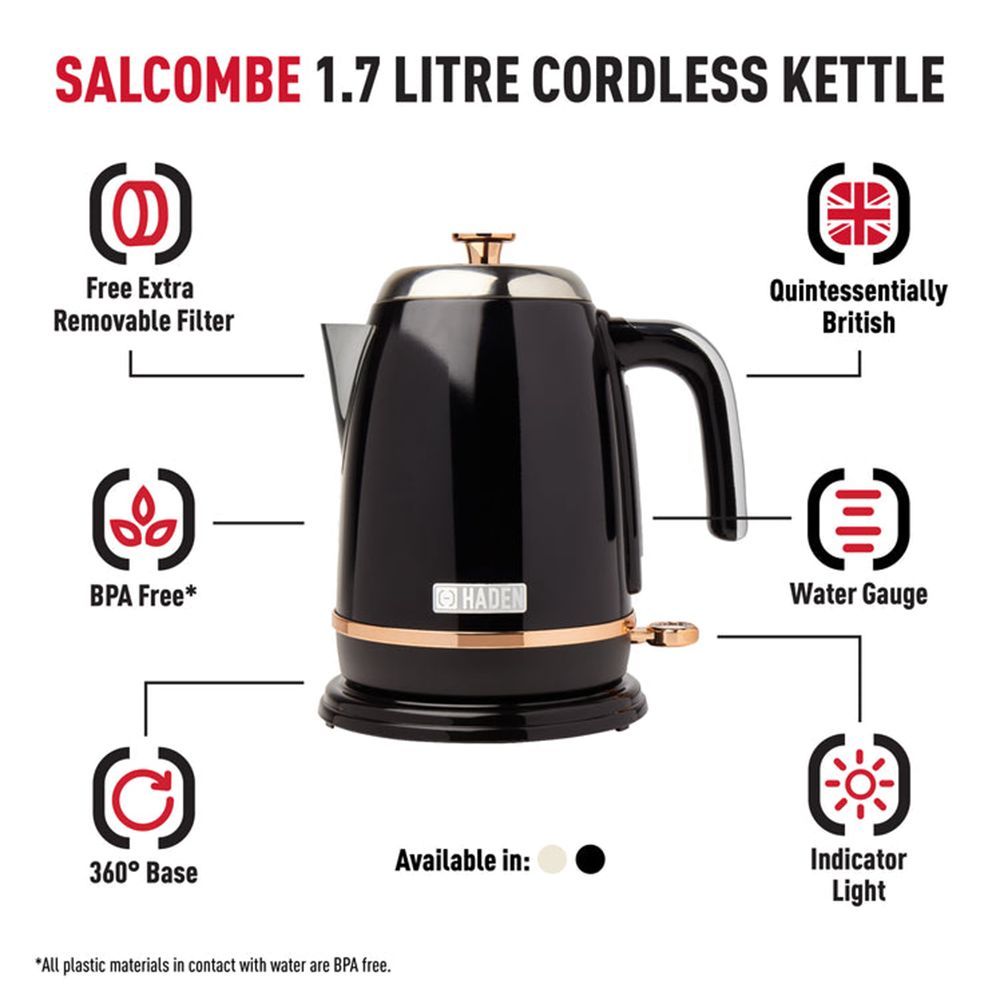 HADEN Salcombe 1000 Watt 1.7 Litre Electric Kettle with Auto Shut Off (Black)_13