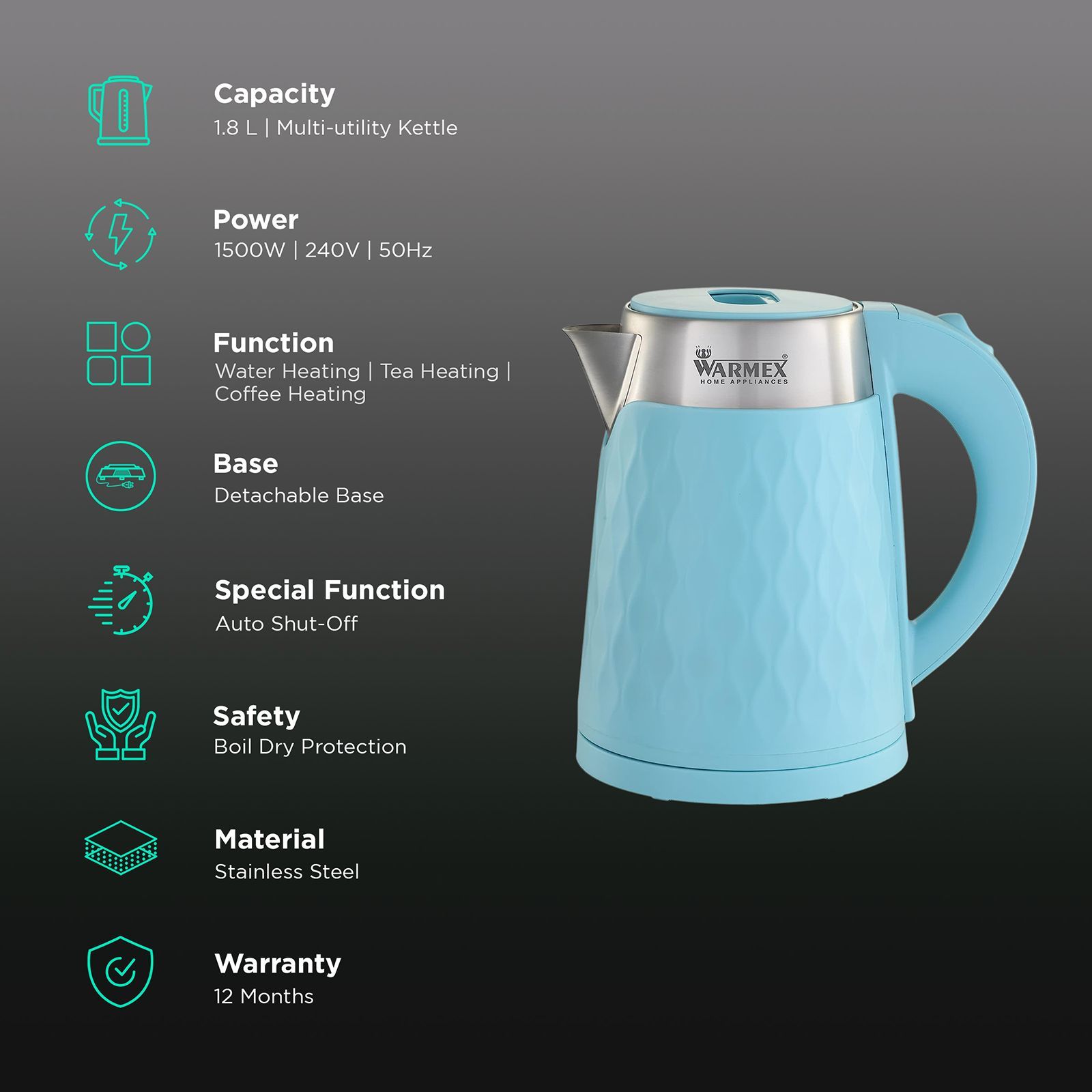 WARMEX Boil & Serve 09 1500 Watt 1.8 Litre Electric Kettle with Auto Shut Off (Blue)_3