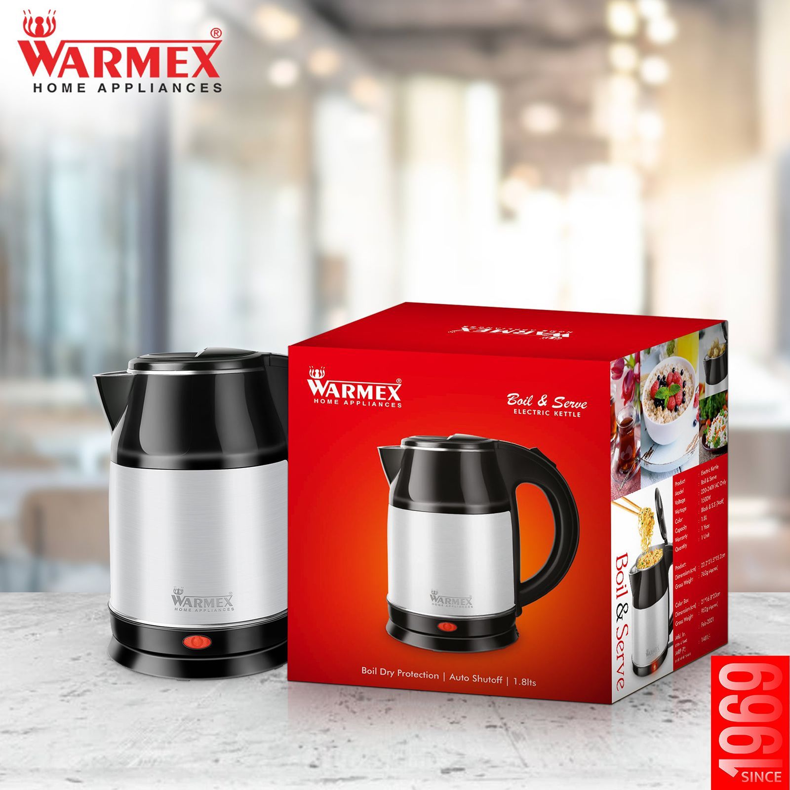 WARMEX Boil & Serve SS 1500 Watt 1.8 Litre Electric Kettle with Auto Shut Off (Black & Silver)_5