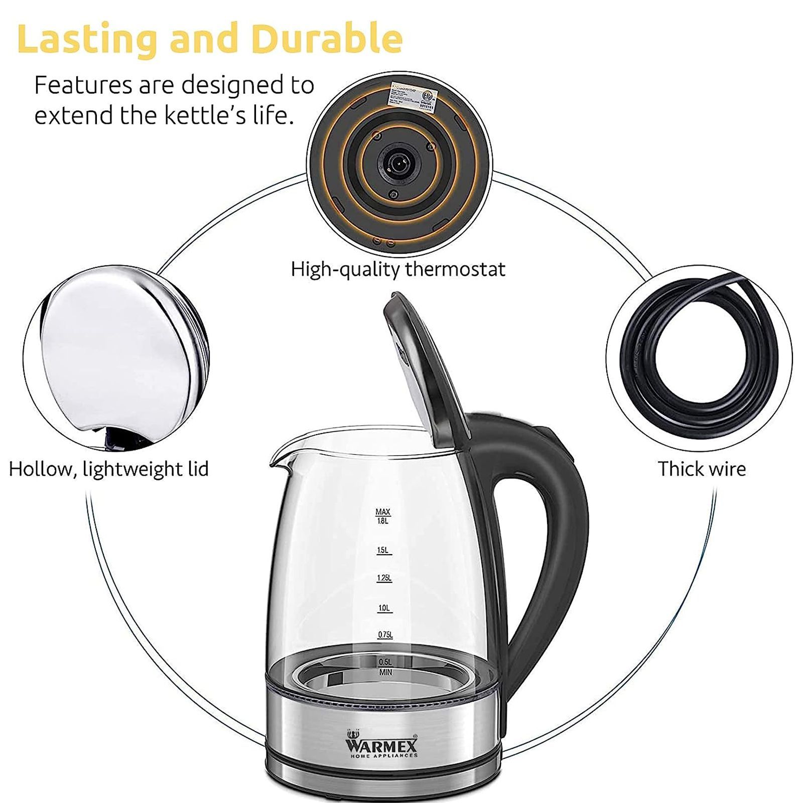 WARMEX 1500 Watt 1.8 Litre Electric Kettle with Auto Shut Off (Metallic)_12