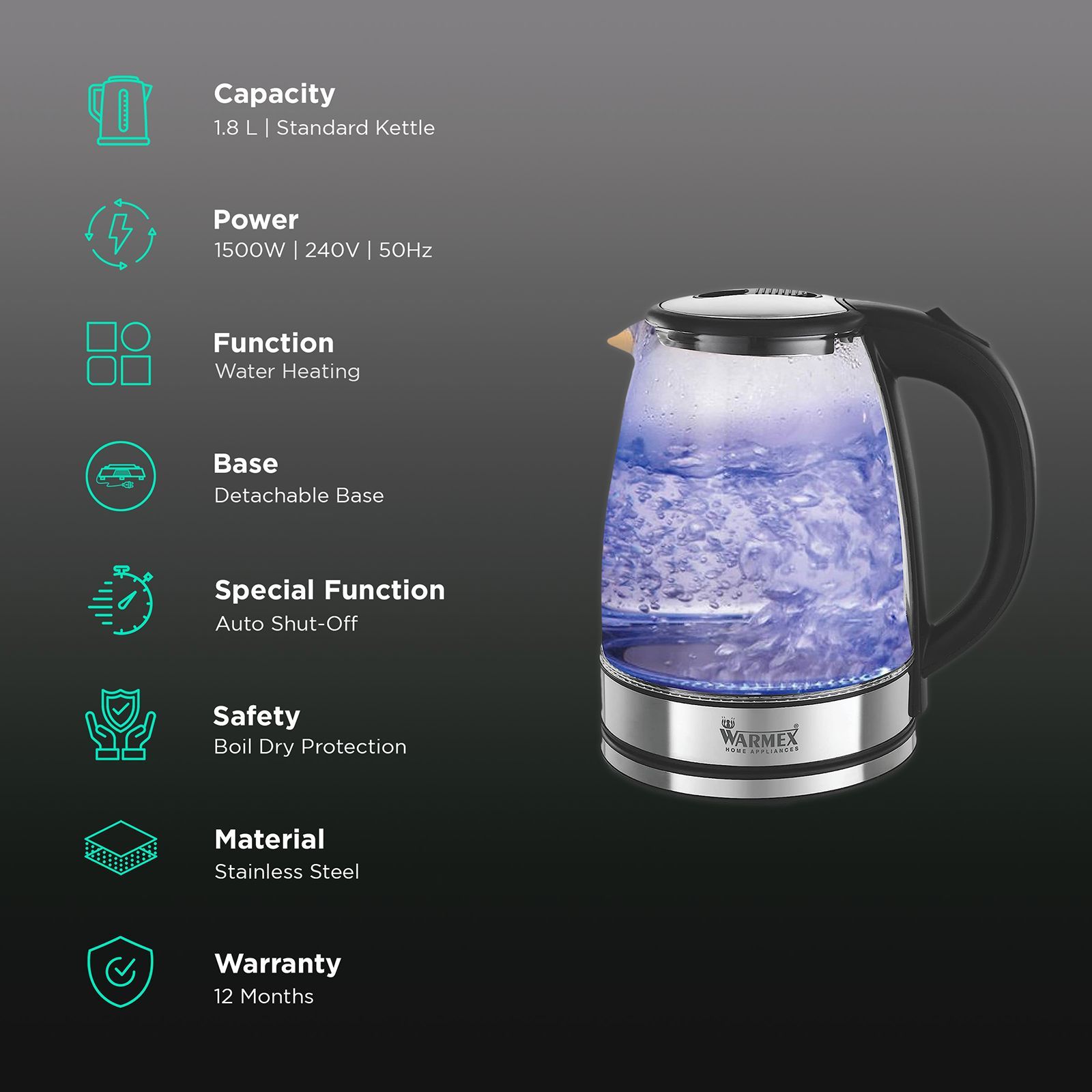 WARMEX 1500 Watt 1.8 Litre Electric Kettle with Auto Shut Off (Metallic)_3