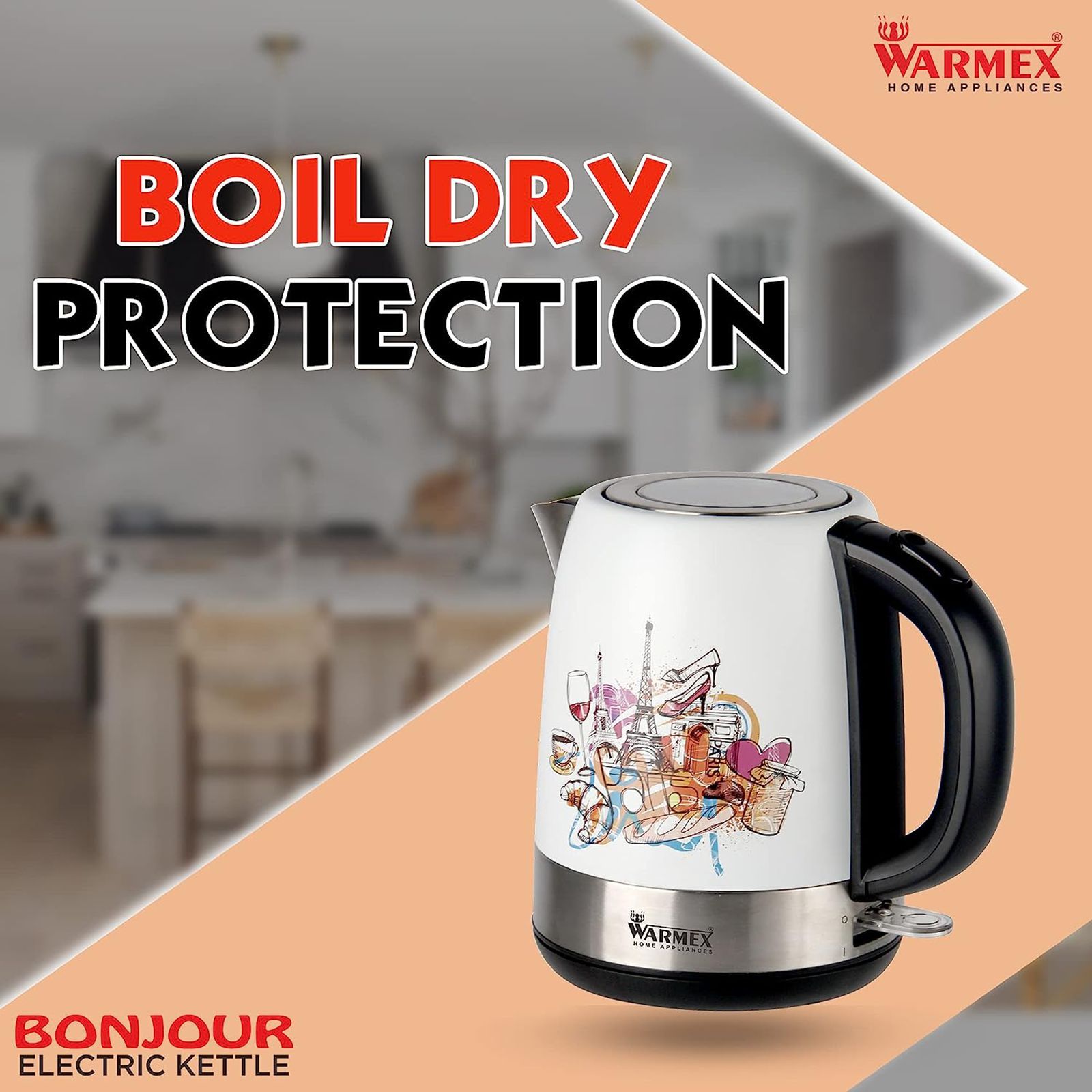 WARMEX Bonjour 2000 Watt 1.2 Litre Electric Kettle with Auto Shut Off (White)_10