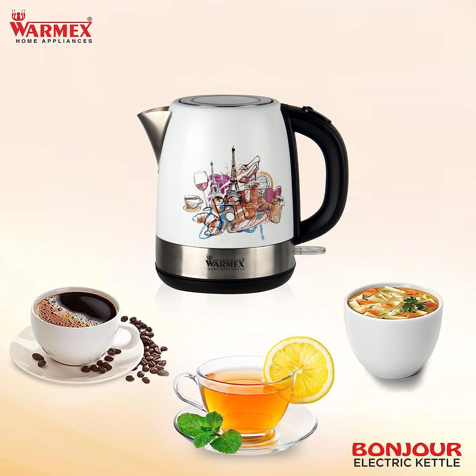 WARMEX Bonjour 2000 Watt 1.2 Litre Electric Kettle with Auto Shut Off (White)_13
