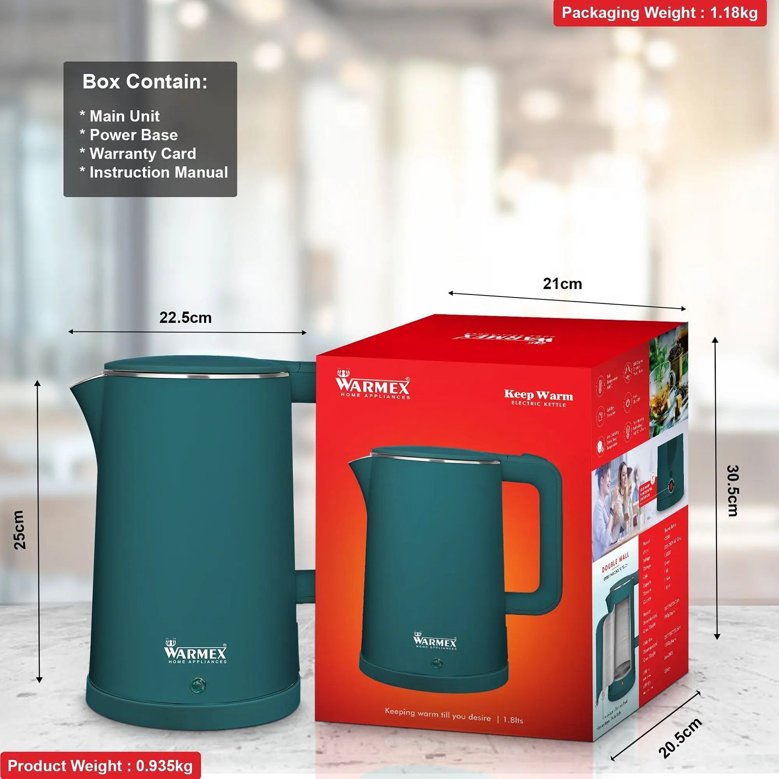 WARMEX KW-80 1500 Watt 1.8 Litre Electric Kettle with Keep Warm Function (Green)_10