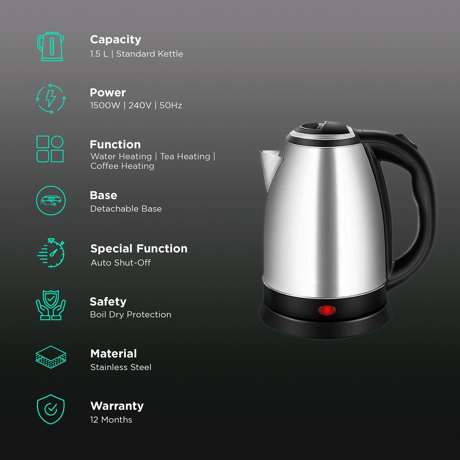 WARMEX EK-999 N 1500 Watt 1.5 Litre Electric Kettle with Fast Boiling (Black & Stainless Steel)_3