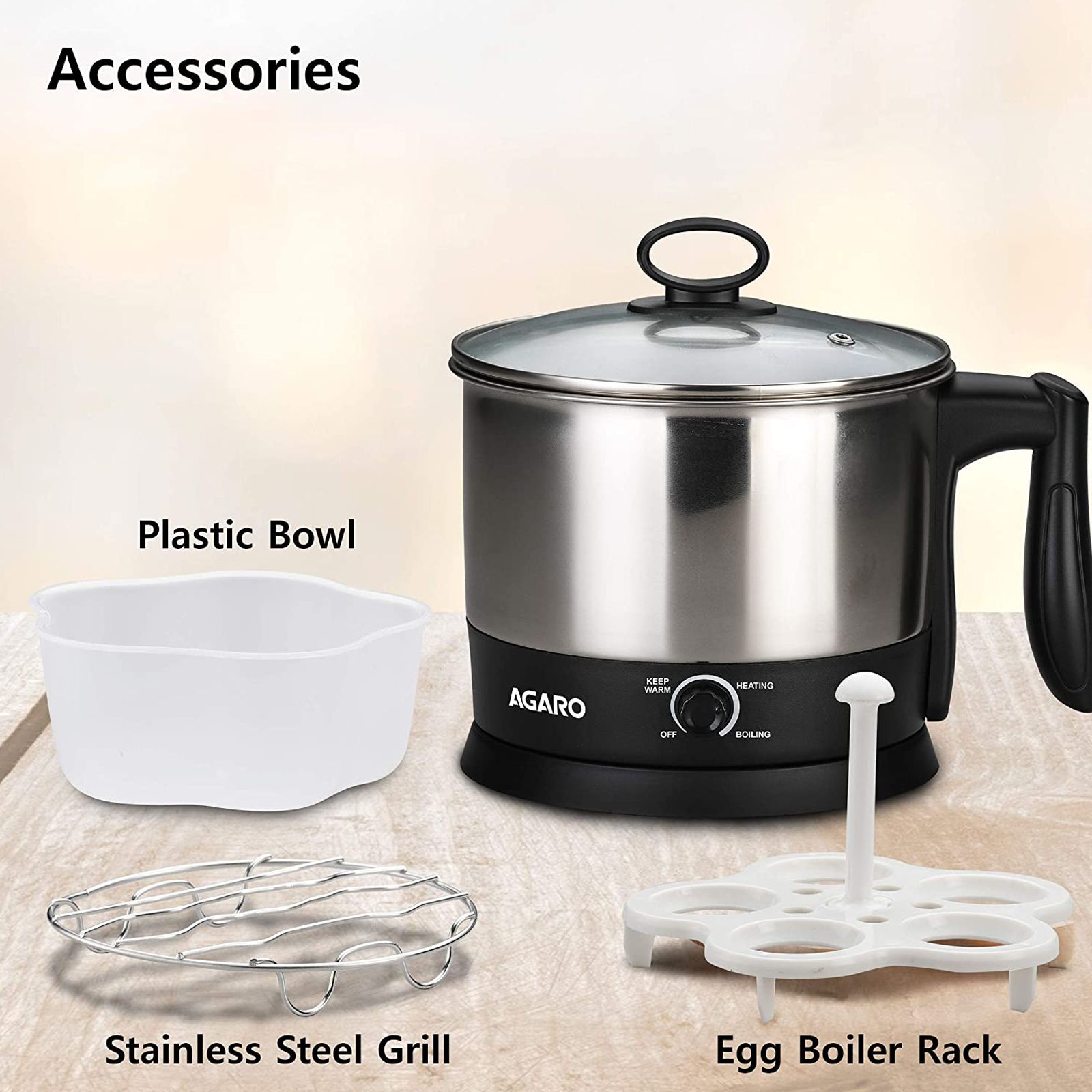 AGARO Esteem 600 Watt 1.2 Litre Multi Cook Electric Kettle with Rapid Boil Technology (Silver/Black)_14