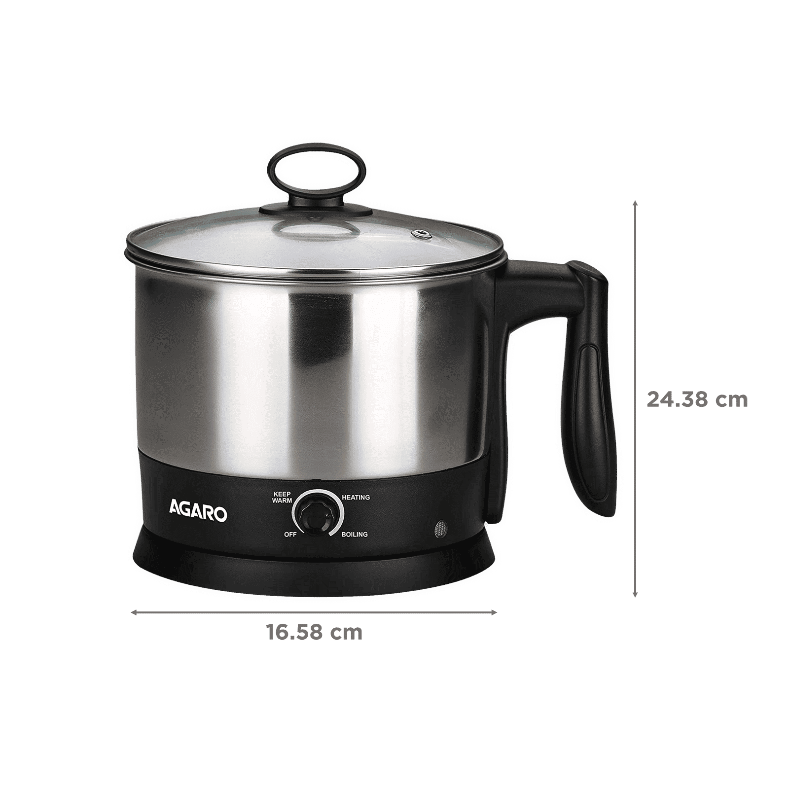 AGARO Esteem 600 Watt 1.2 Litre Multi Cook Electric Kettle with Rapid Boil Technology (Silver/Black)_2
