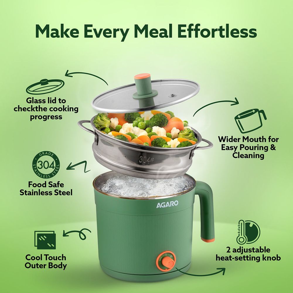 AGARO Regency 600 Watt 1.2 Litre Multi Cook Electric Kettle with Auto Shut Off (Green)_9