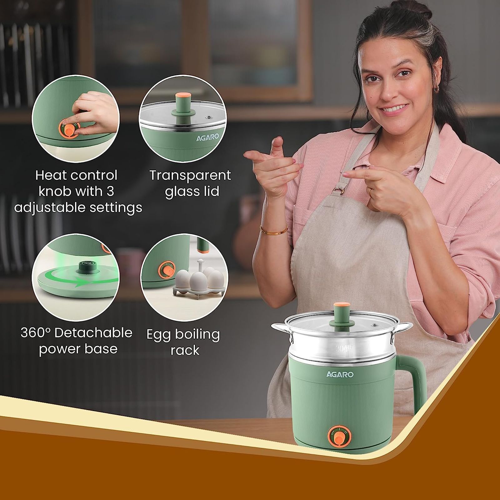 AGARO Regency 600 Watt 1.2 Litre Multi Cook Electric Kettle with Auto Shut Off (Green)_10