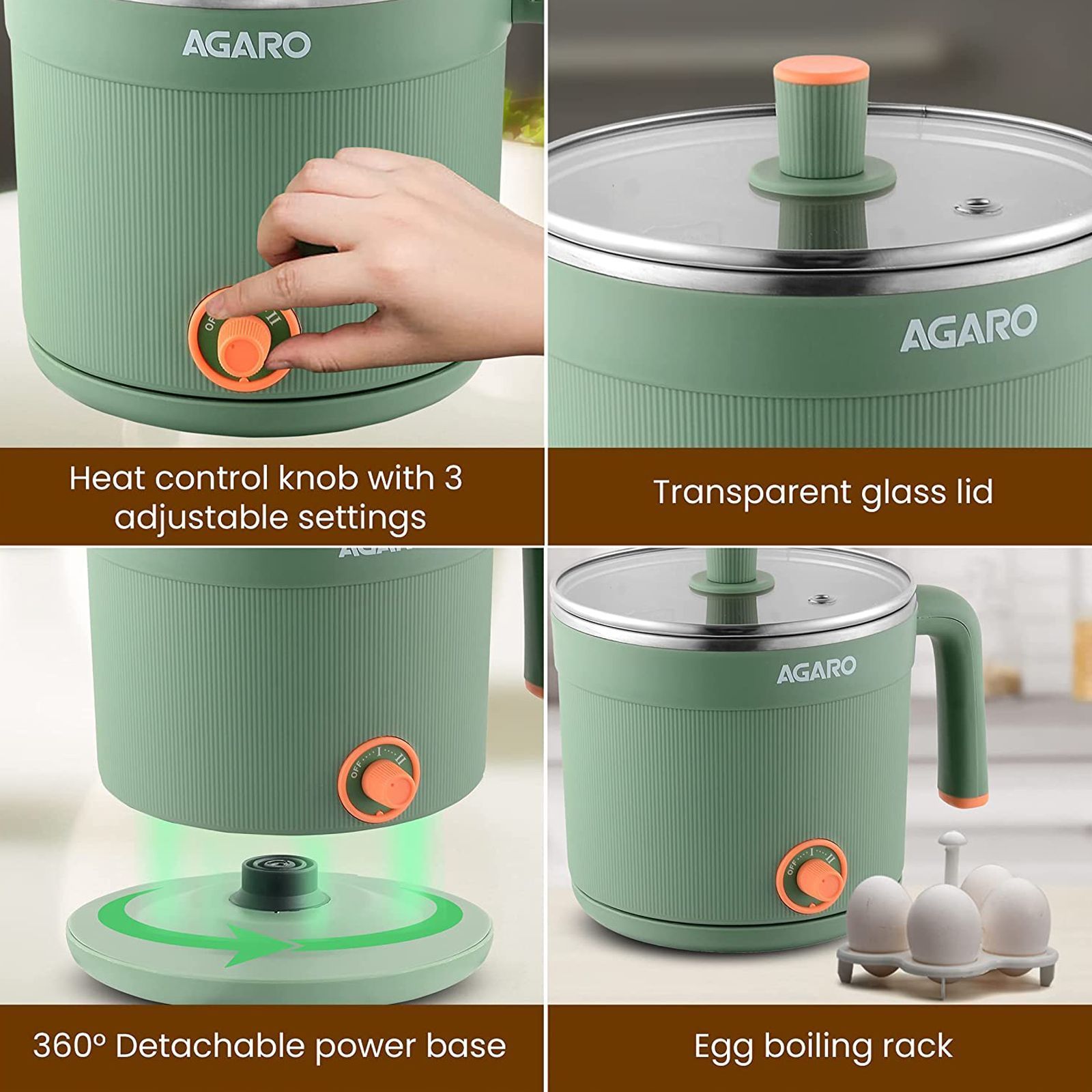 AGARO Regency 600 Watt 1.2 Litre Multi Cook Electric Kettle with Auto Shut Off (Green)_13