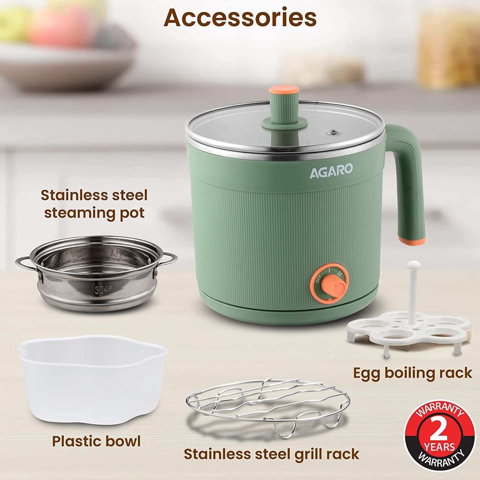 AGARO Regency 600 Watt 1.2 Litre Multi Cook Electric Kettle with Auto Shut Off (Green)_17