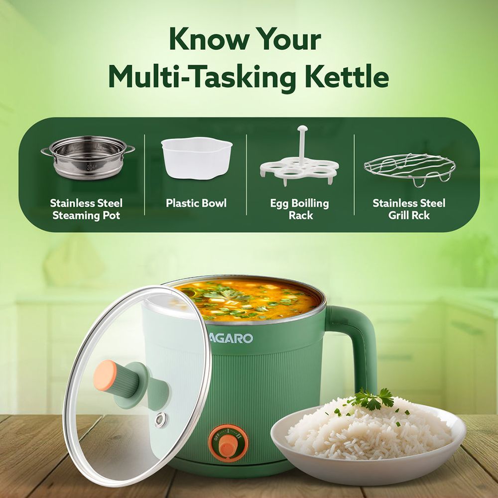 AGARO Regency 600 Watt 1.2 Litre Multi Cook Electric Kettle with Auto Shut Off (Green)_5
