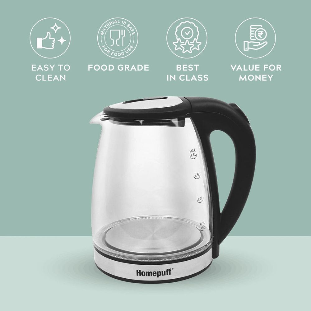 HomePuff H301 1500 Watt 1.8 Litre Electric Kettle with 360 Degree Rotation Base (Silver)_5