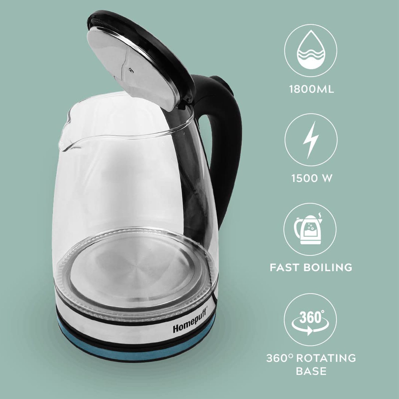 HomePuff H301 1500 Watt 1.8 Litre Electric Kettle with 360 Degree Rotation Base (Silver)_11