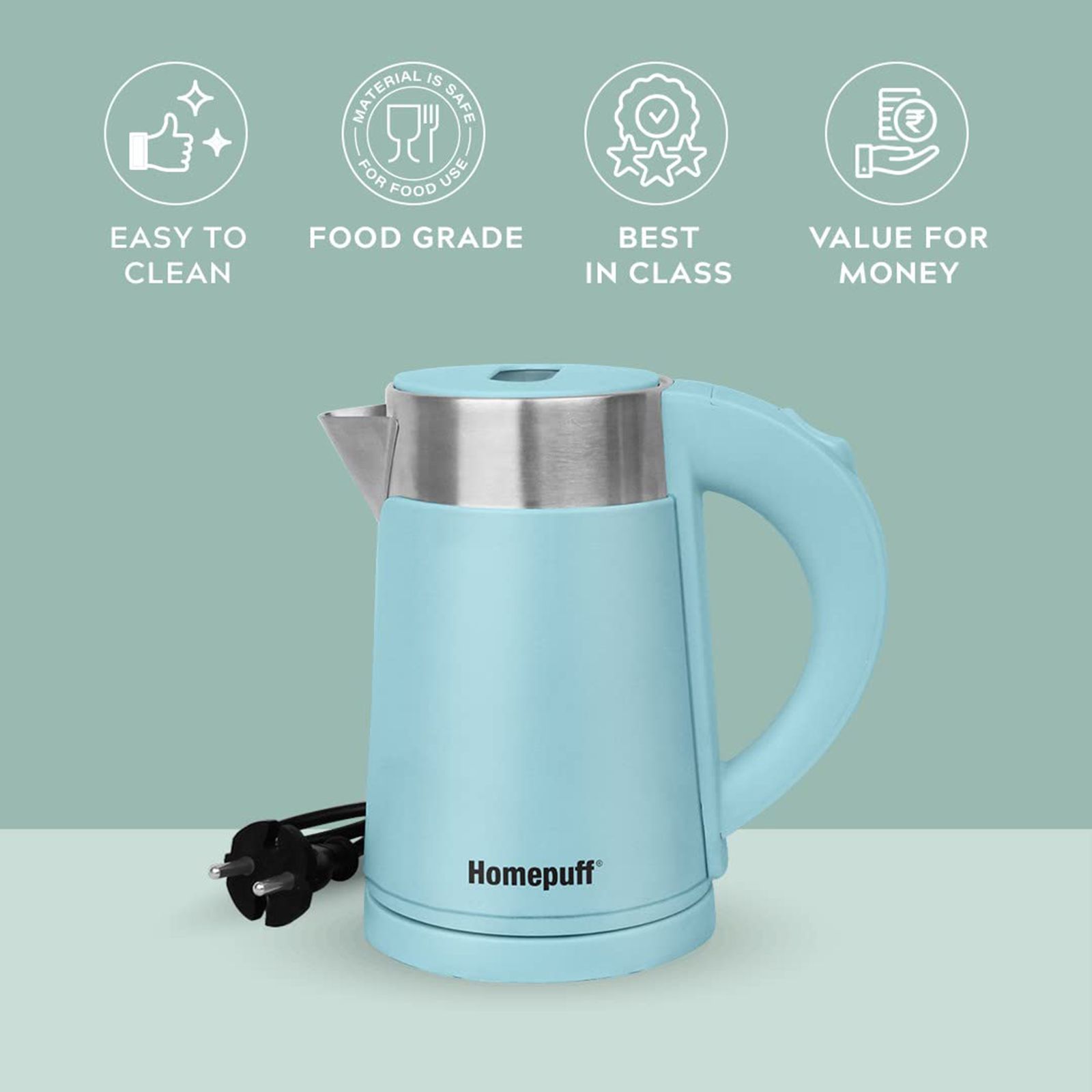 HomePuff H302 1000 Watt 0.7 Litre Electric Kettle with 360 Degree Rotation Base (Blue) HomePuff H302 1000 Watt 0.7 Litre Electric Kettle with 360 Degree Rotation Base (Blue)_7