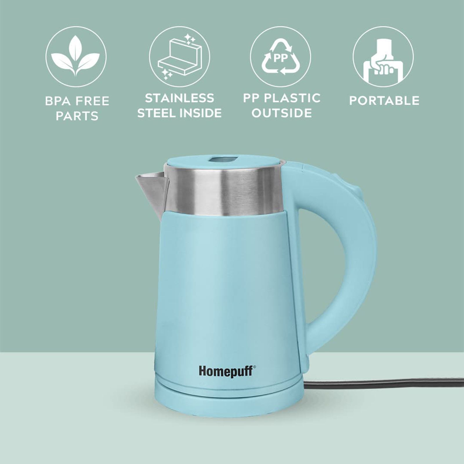 HomePuff H302 1000 Watt 0.7 Litre Electric Kettle with 360 Degree Rotation Base (Blue) HomePuff H302 1000 Watt 0.7 Litre Electric Kettle with 360 Degree Rotation Base (Blue)_8