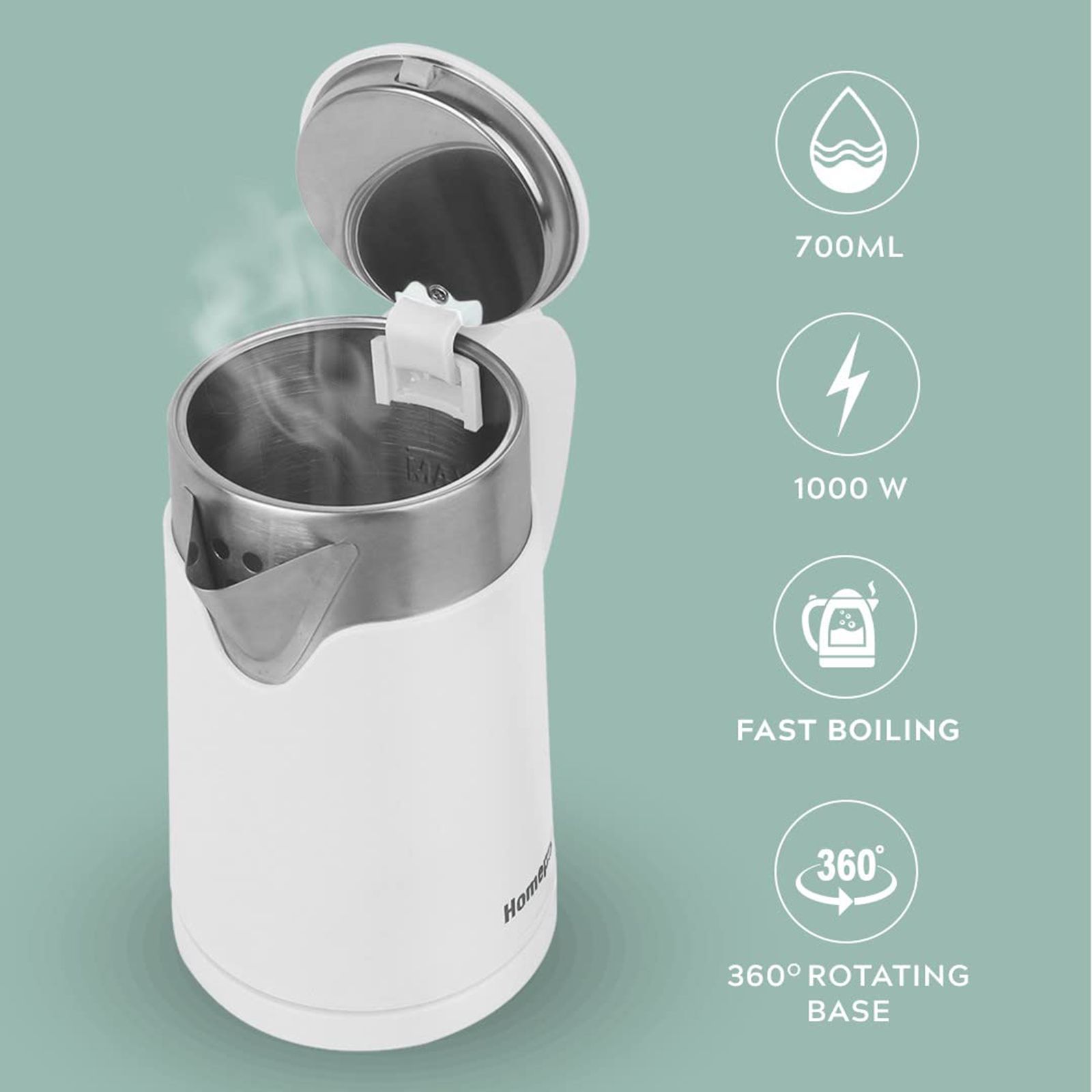 HomePuff 1000 Watt 0.7 Litre Electric Kettle with 360 Degree Rotation Base (White) HomePuff 1000 Watt 0.7 Litre Electric Kettle with 360 Degree Rotation Base (White)_5
