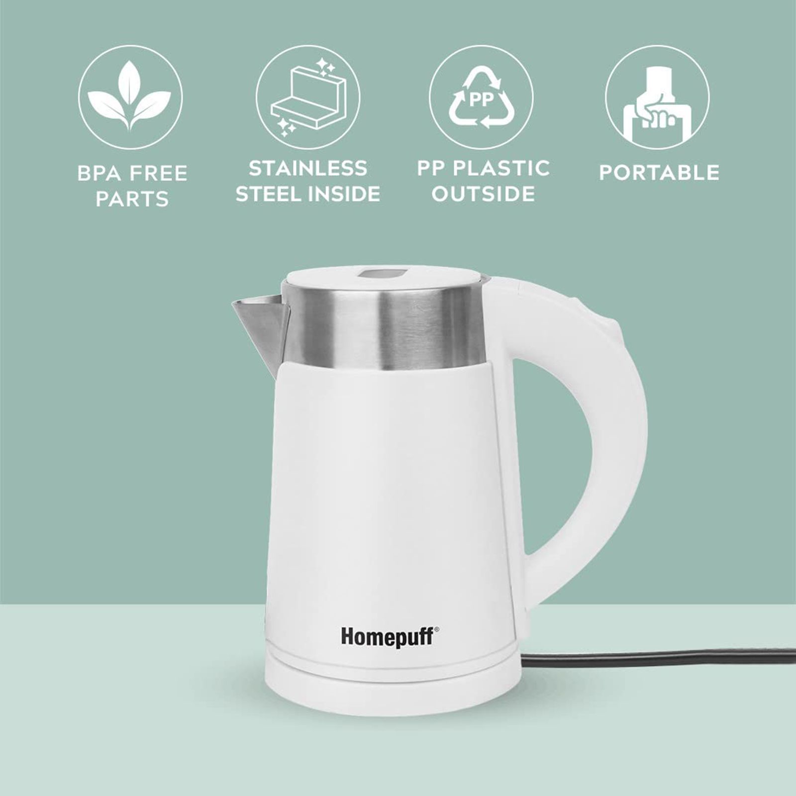 HomePuff 1000 Watt 0.7 Litre Electric Kettle with 360 Degree Rotation Base (White) HomePuff 1000 Watt 0.7 Litre Electric Kettle with 360 Degree Rotation Base (White)_6
