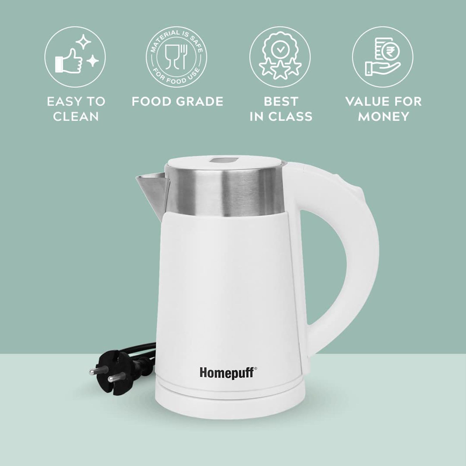 HomePuff 1000 Watt 0.7 Litre Electric Kettle with 360 Degree Rotation Base (White) HomePuff 1000 Watt 0.7 Litre Electric Kettle with 360 Degree Rotation Base (White)_8