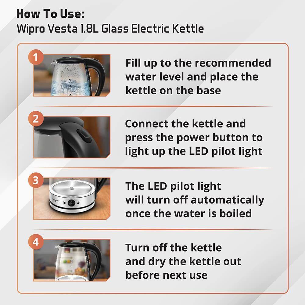 wipro Vesta 1500 Watt 1.8 Litre Electric Kettle with Stylish Blue LED Lights (Glass) wipro Vesta 1500 Watt 1.8 Litre Electric Kettle with Stylish Blue LED Lights (Glass)_6