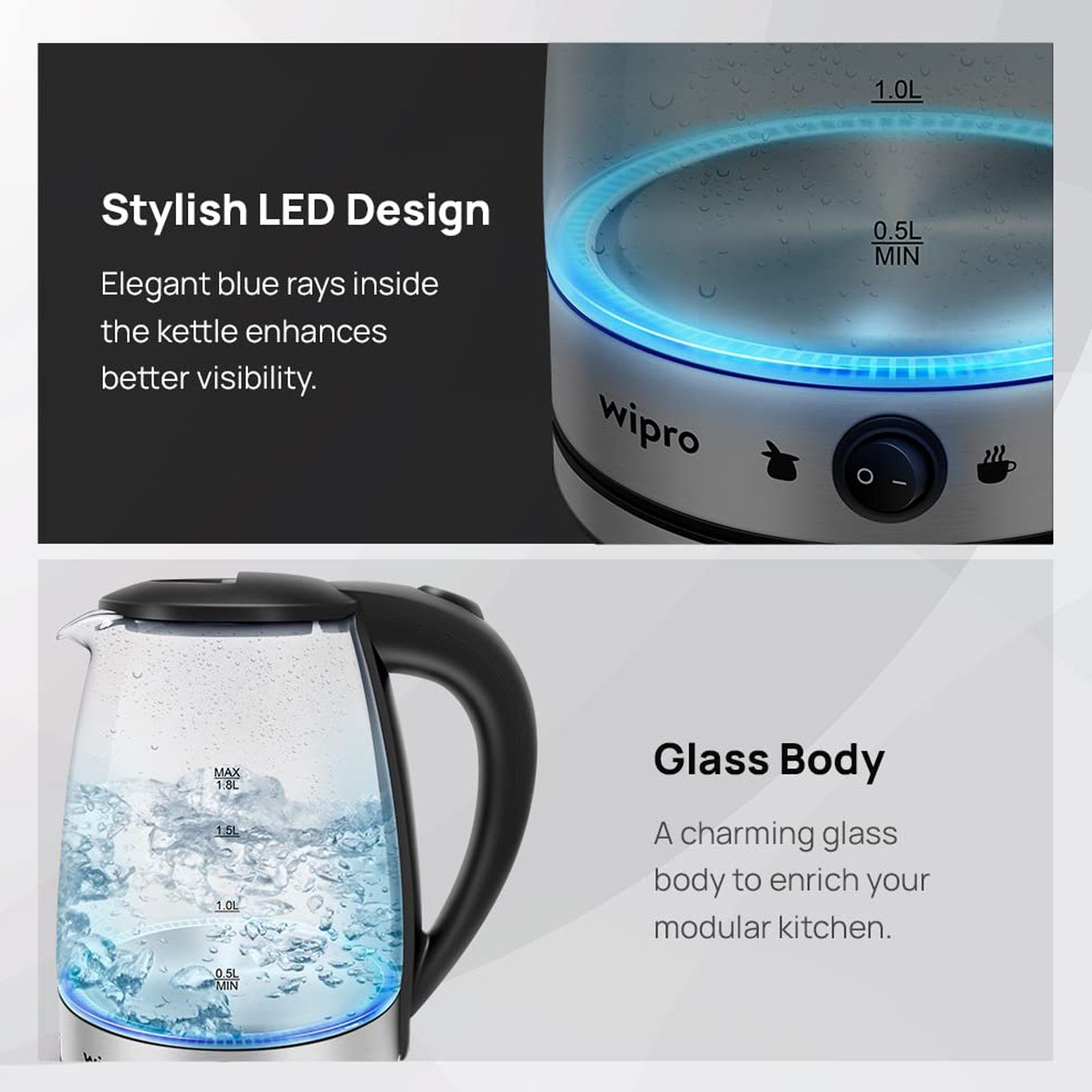 wipro Vesta 1500 Watt 1.8 Litre Electric Kettle with Stylish Blue LED Lights (Glass) wipro Vesta 1500 Watt 1.8 Litre Electric Kettle with Stylish Blue LED Lights (Glass)_7