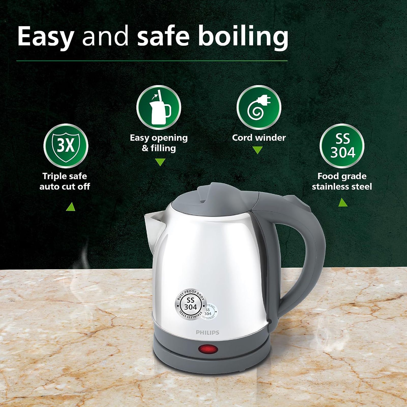 PHILIPS HD9363/02 1300 Watt 1.2 Litre Electric Kettle with Triple Safe Auto Cut Off (Grey)_7