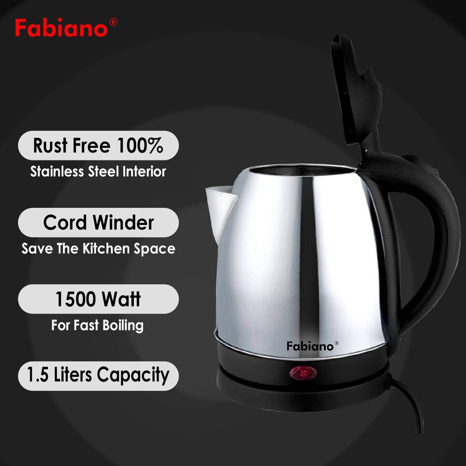 Fabiano E-15 1500 Watt 1.5 Litre Electric Kettle with Cool Touch Handle (Silver) Fabiano E-15 1500 Watt 1.5 Litre Electric Kettle with Cool Touch Handle (Silver)_10