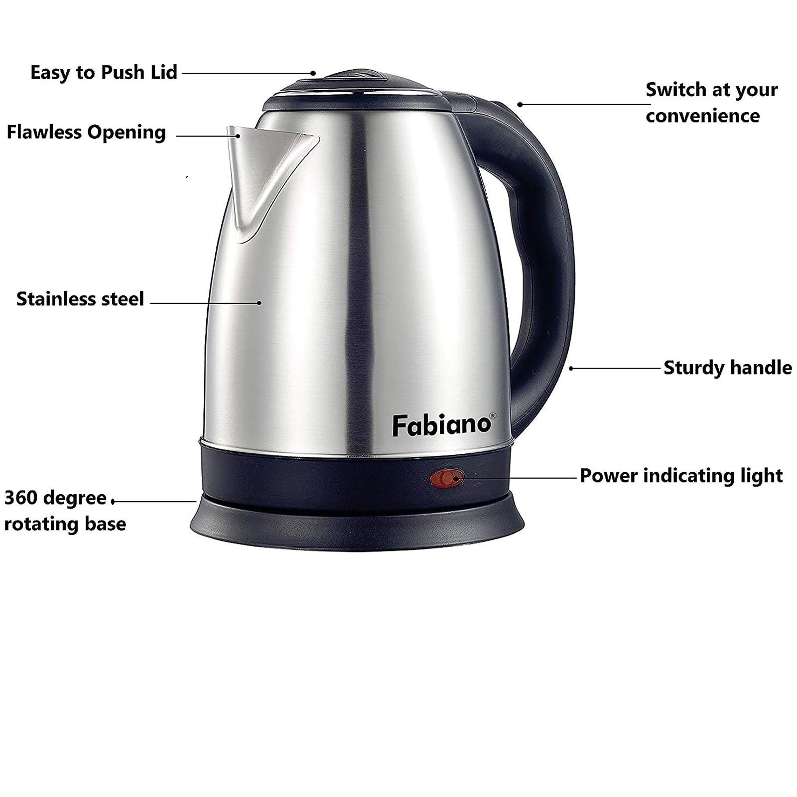 Fabiano FAB-E18 1500 Watt 1.8 Litre Electric Kettle with Boil-Dry Protection (Silver)_4