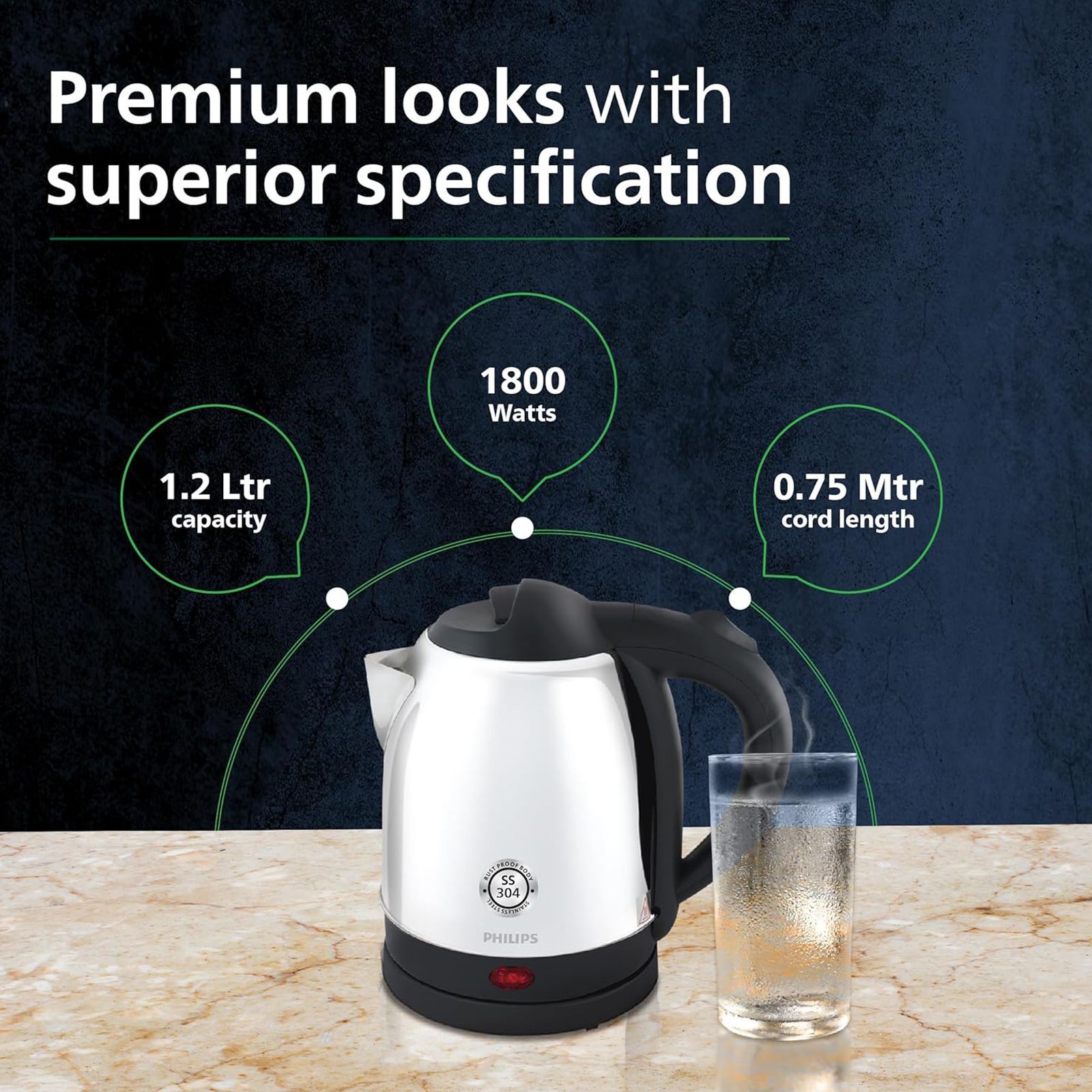 PHILIPS HD9373/00 1500 Watt 1.5 Litre Electric Kettle with Concealed Heating Element (Black)_5