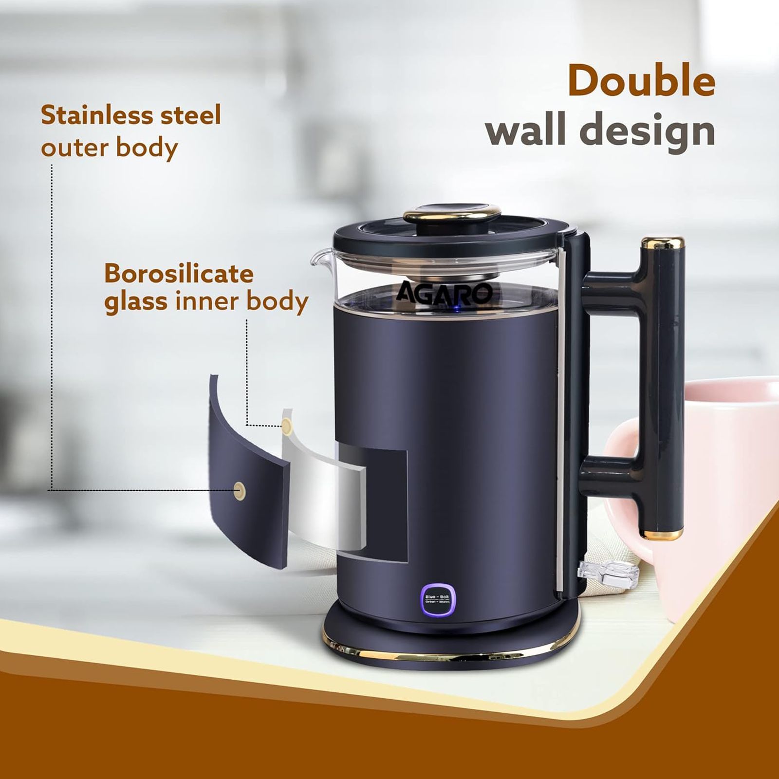 AGARO Regal 1355 Watt 1.5 Litre Electric Kettle with Cool Touch Handle (Black) AGARO Regal 1355 Watt 1.5 Litre Electric Kettle with Cool Touch Handle (Black)_2