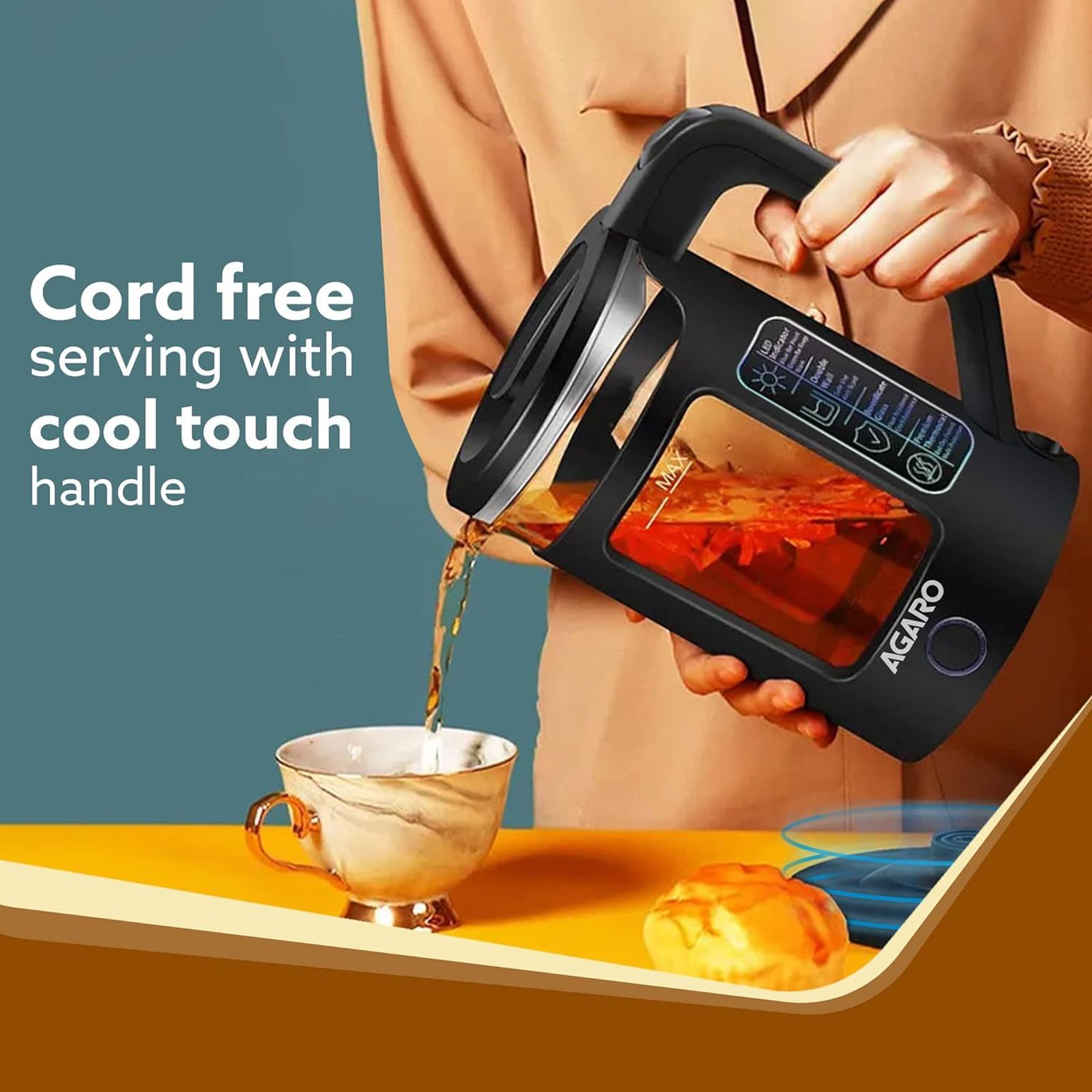 AGARO Galaxy 1355 Watt 1.5 Litre Electric Kettle with Keep Warm Function (Black)_7