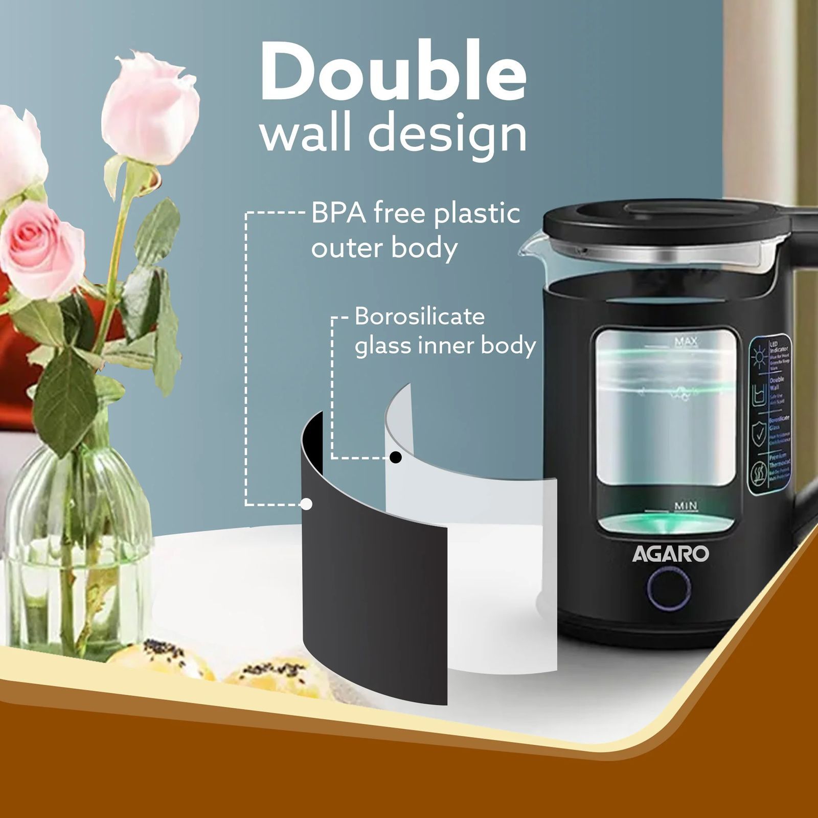 AGARO Galaxy 1355 Watt 1.5 Litre Electric Kettle with Keep Warm Function (Black)_4