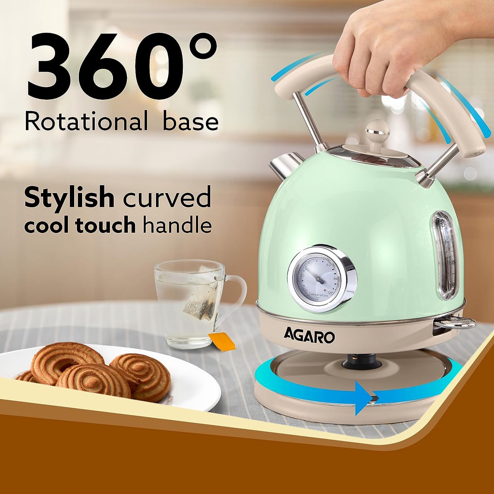 AGARO Regency Vintage 2150 Watt 1.8 Litre Electric Kettle with Cool Touch Handle (Green)_4