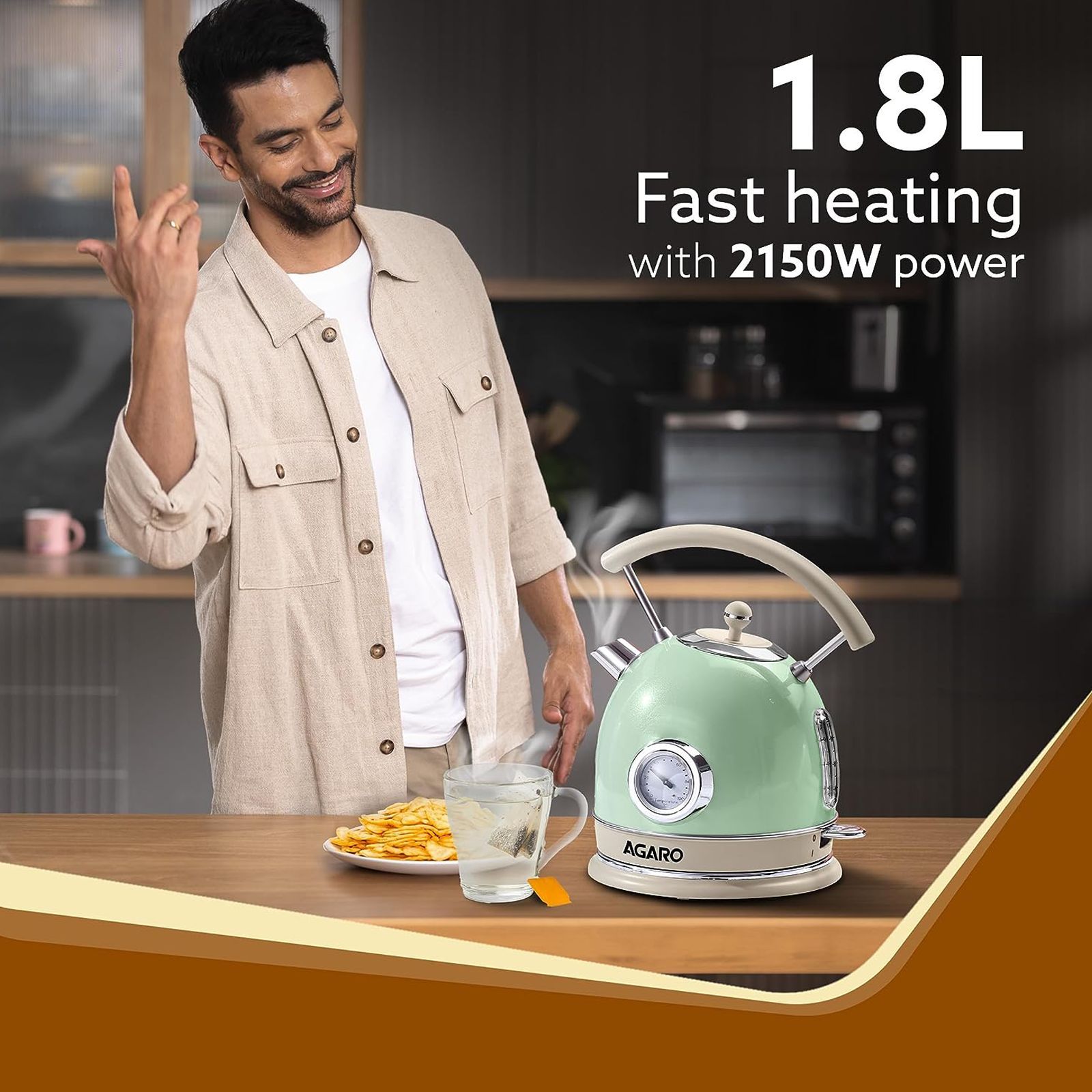 AGARO Regency Vintage 2150 Watt 1.8 Litre Electric Kettle with Cool Touch Handle (Green)_5