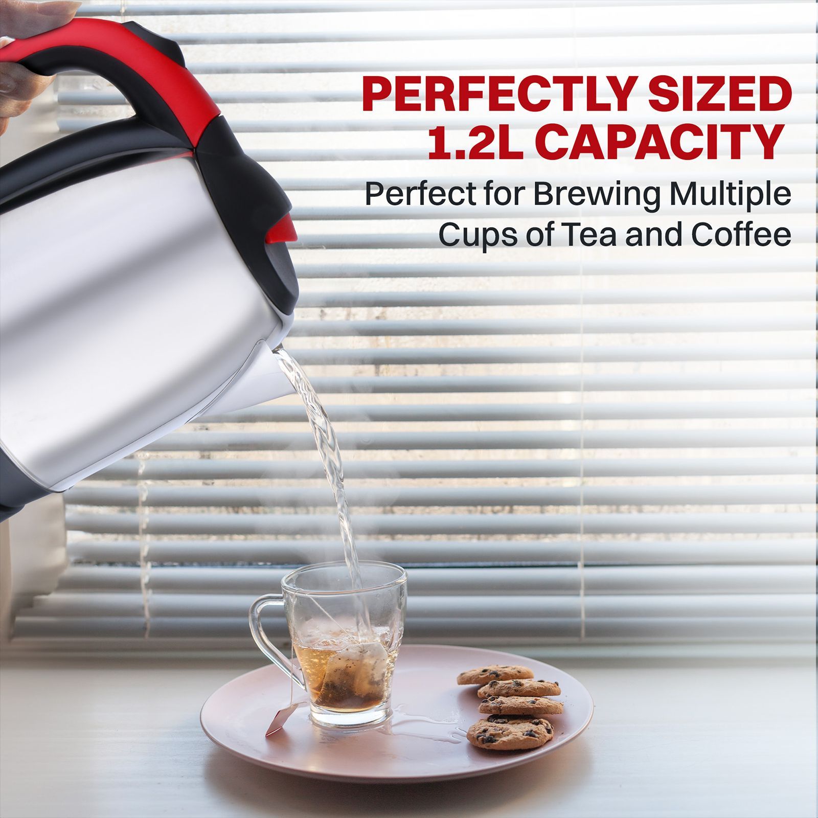 Croma 1500 Watt 1.2 Litre Electric Kettle with Overload Protection (Red & Silver)_10