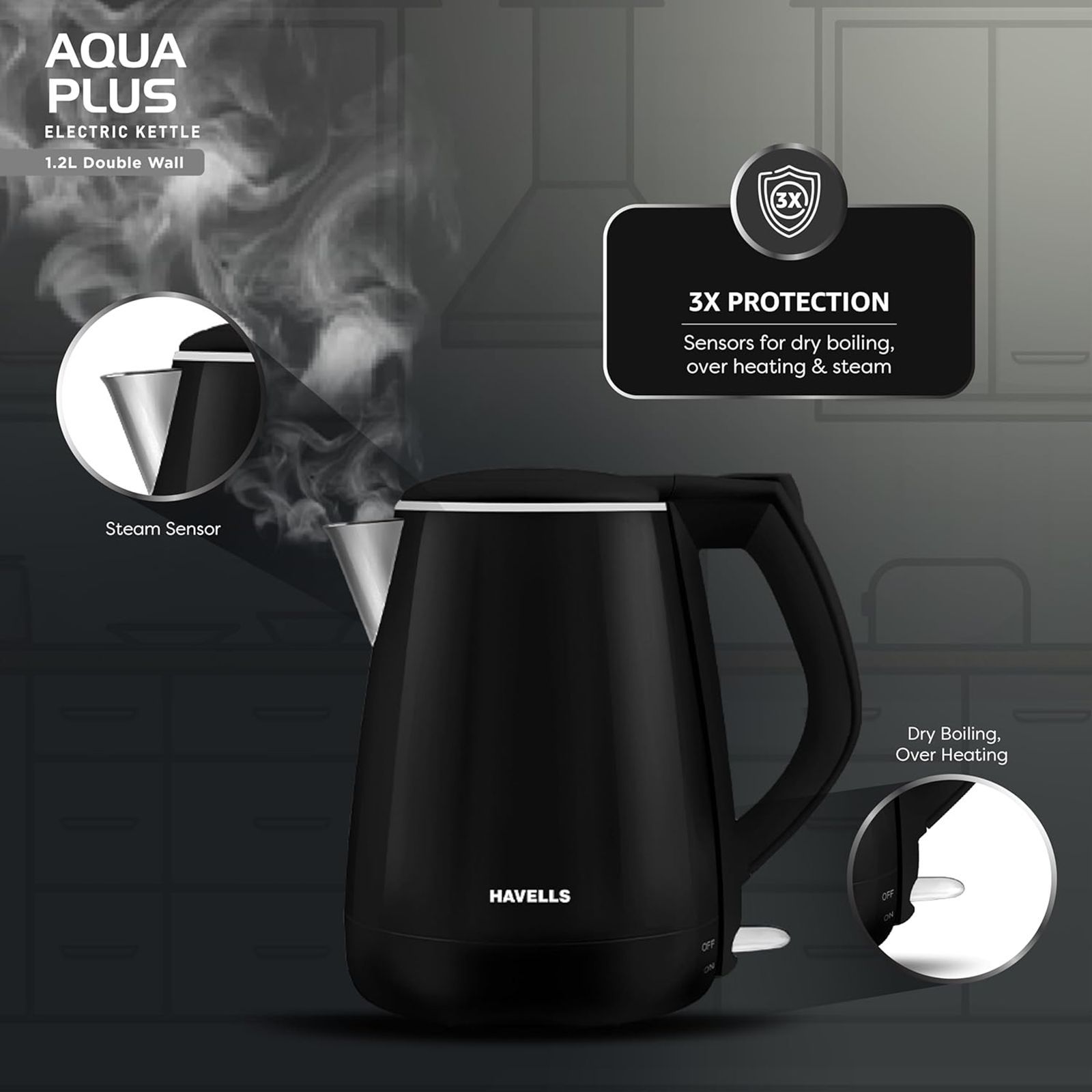 HAVELLS Aqua Plus 1250 Watt 1.2 Litre Electric Kettle with Cool Touch Outer Body (Black) HAVELLS Aqua Plus 1250 Watt 1.2 Litre Electric Kettle with Cool Touch Outer Body (Black)_14