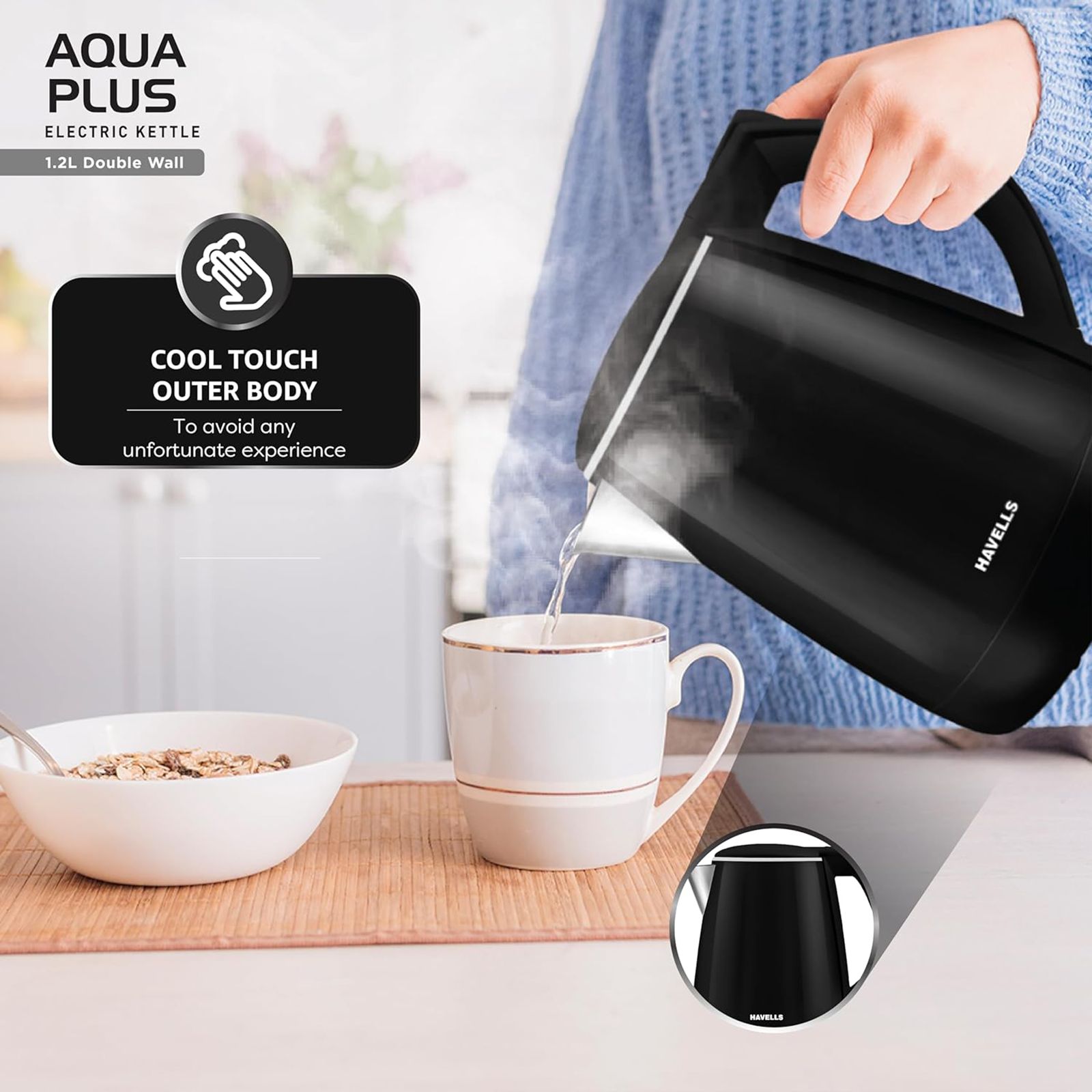 HAVELLS Aqua Plus 1250 Watt 1.2 Litre Electric Kettle with Cool Touch Outer Body (Black) HAVELLS Aqua Plus 1250 Watt 1.2 Litre Electric Kettle with Cool Touch Outer Body (Black)_20