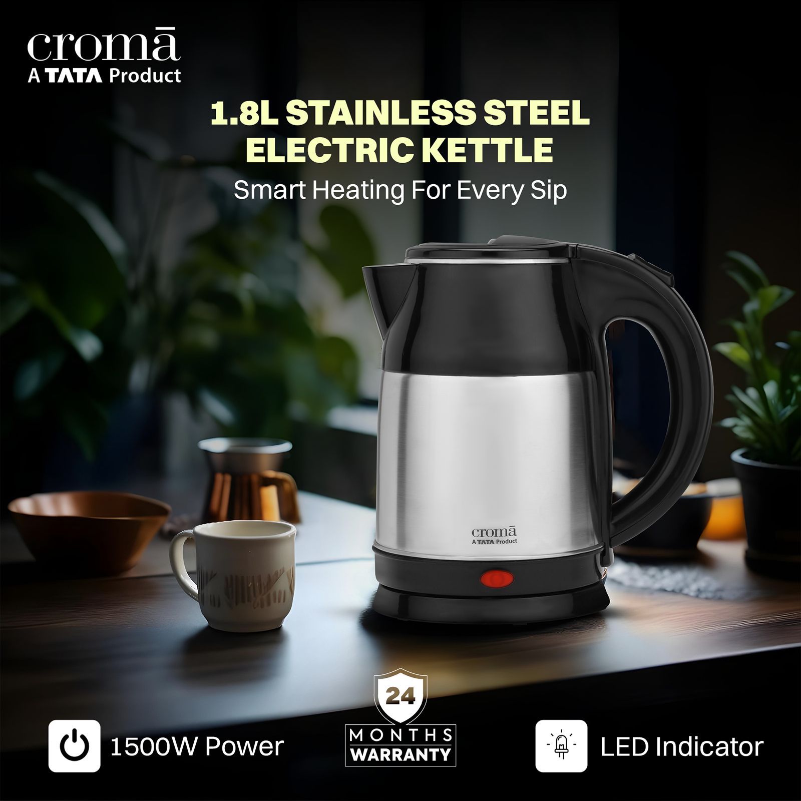Croma 1500 Watt 1.8 Litre Electric Kettle with Auto Shut-off (Black & Silver)_12