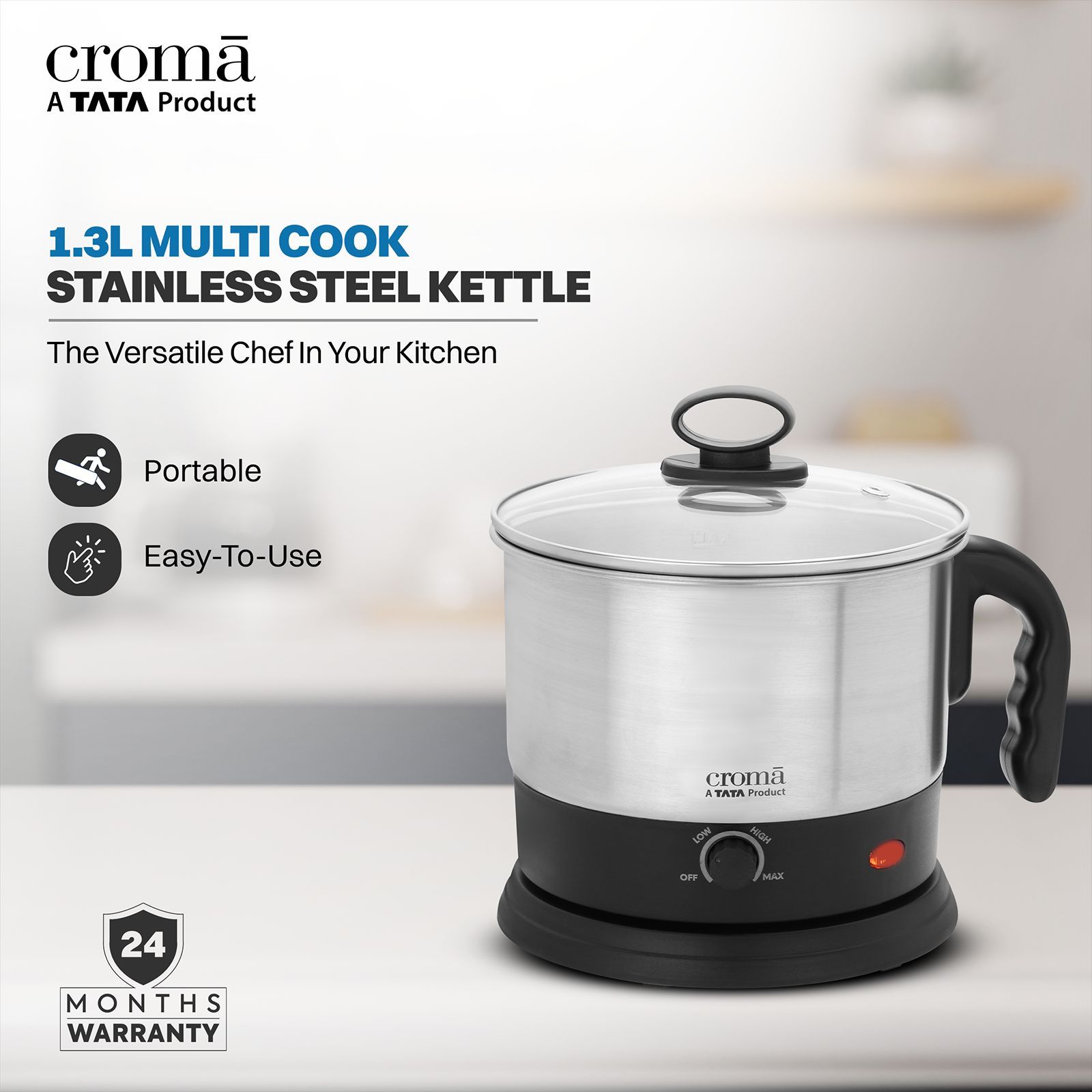 Croma 600 Watt 1.3 Litre Multi Cook Kettle with Auto Shut-off (Black and Silver)_15