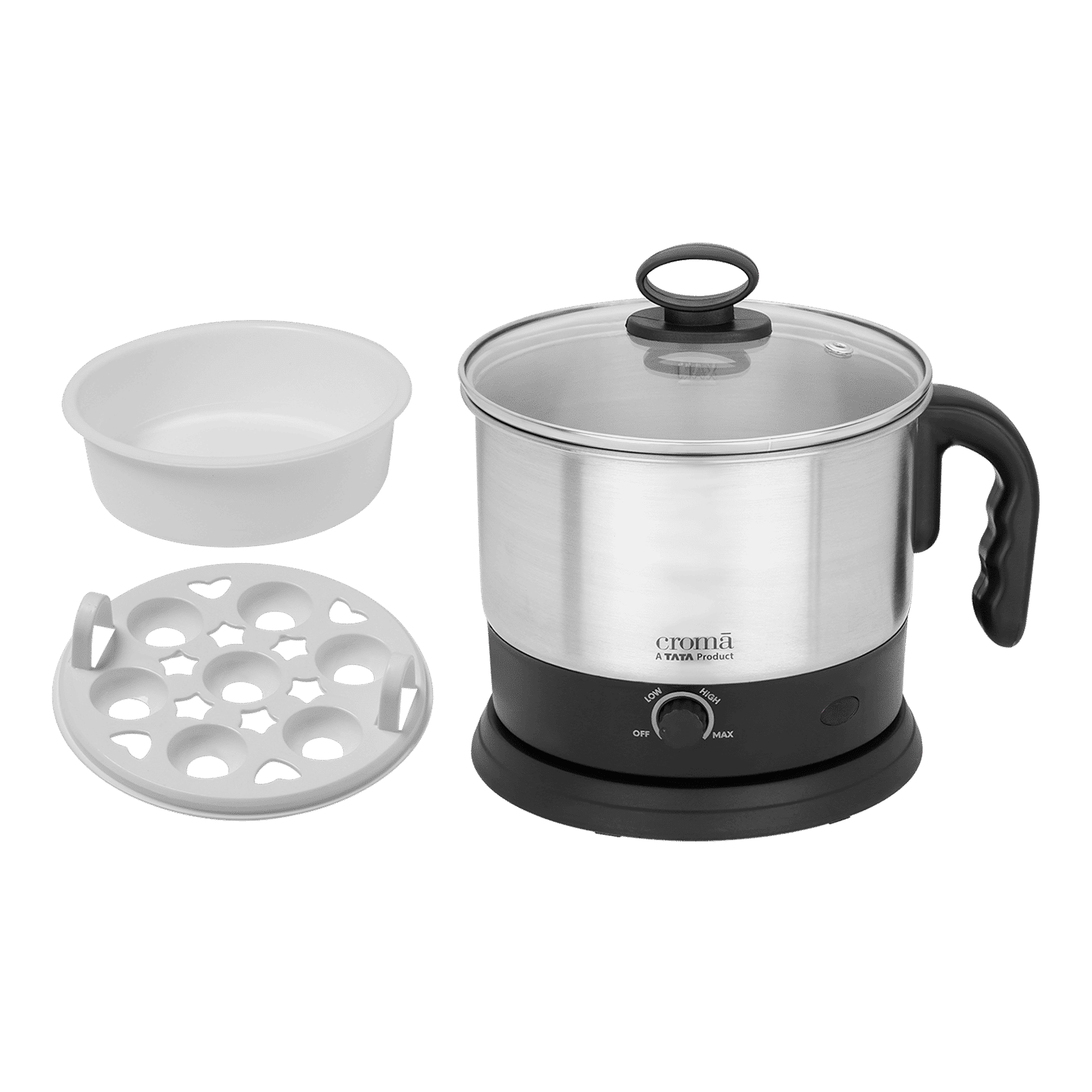 Croma 600 Watt 1.3 Litre Multi Cook Kettle with Auto Shut-off (Black and Silver)_5