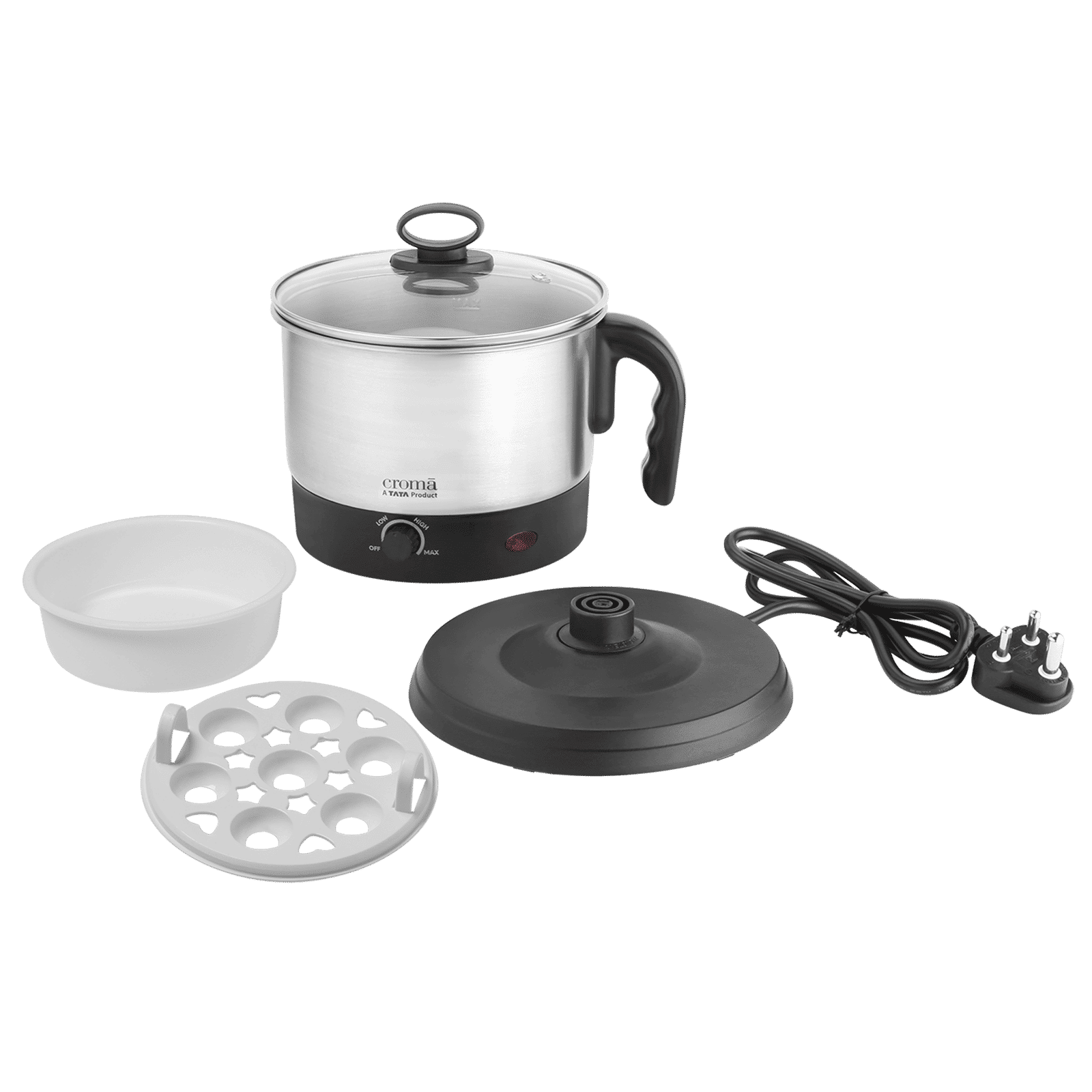 Croma 600 Watt 1.3 Litre Multi Cook Kettle with Auto Shut-off (Black and Silver)_6